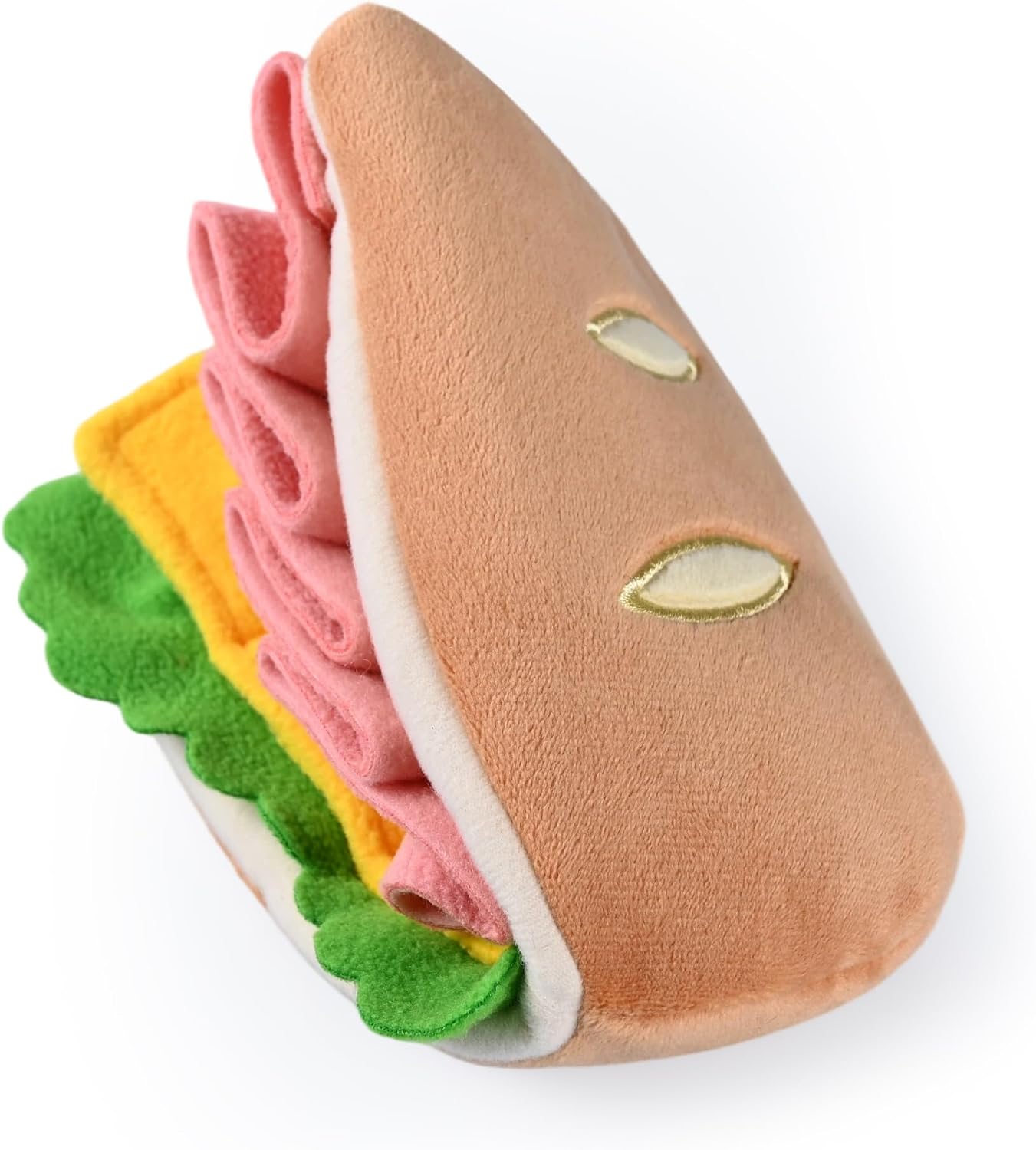 CHEWFFON Interactive Dog Toy, Multi-Layer Treat Hiding Nose Work Game | Half Sandwich Design, Crinkle Plush Snuffle Toy with Treat Pockets, Enrichment Puzzle Toy for Small & Medium Dogs