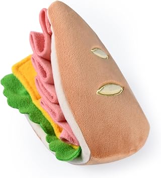 CHEWFFON Interactive Half Sandwich Dog Toy, Crinkle Plush Snuffle Toy with 3 Treat Pockets & Multi-Layer Hiding Design, Enrichment Puzzle Toy for Small & Medium Dogs