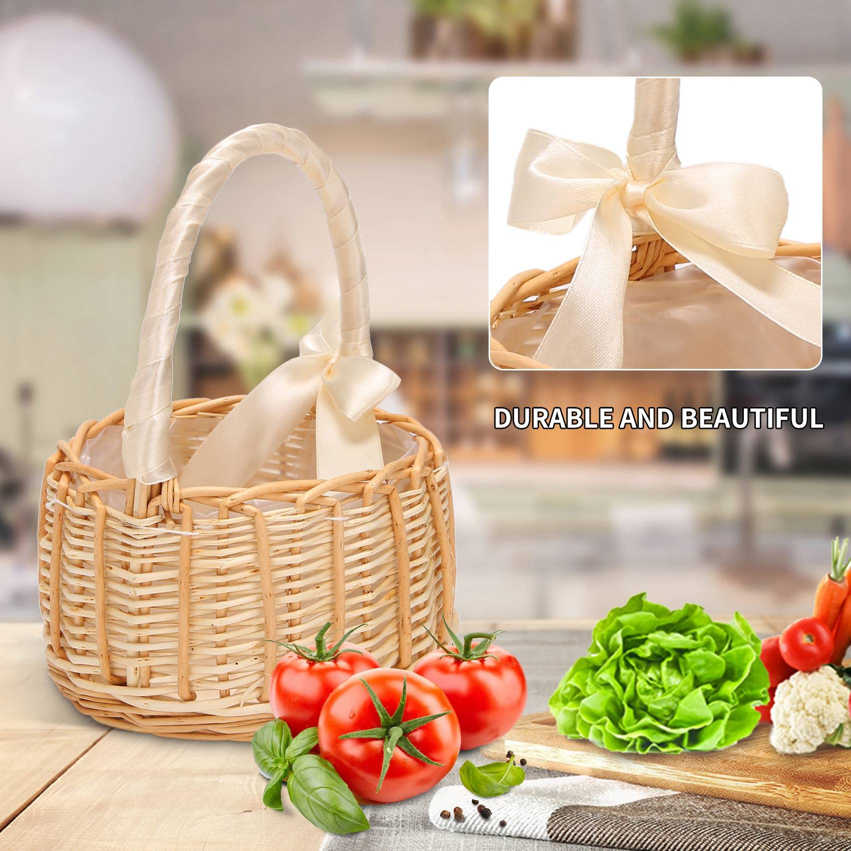 Intrecciati Cesto Portaoggetti in Rattan Fatto a Mano con Fiori