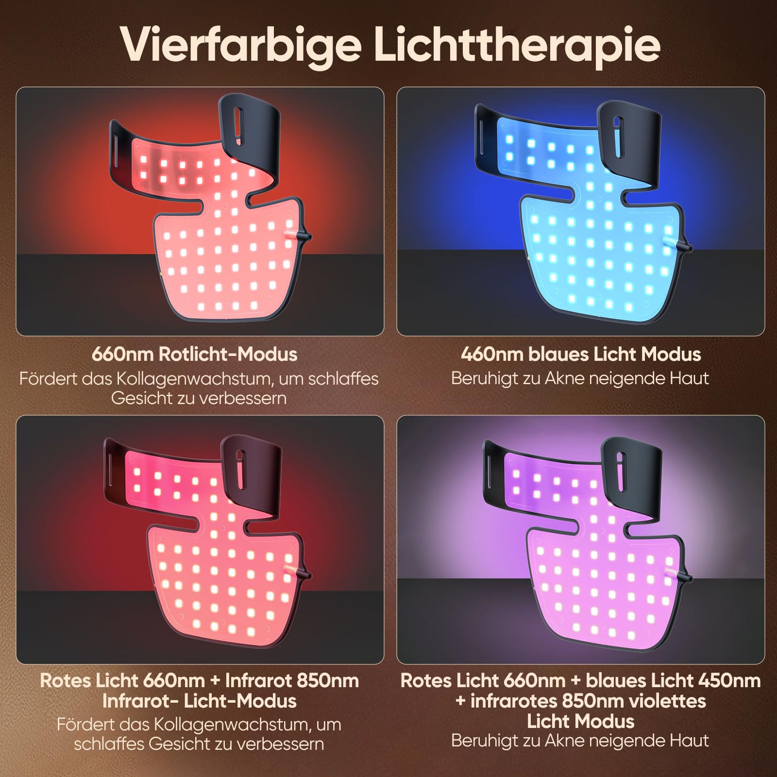 44 Triple-LED Rotlicht-Maske für Hals und Dekolleté, 4 Modi, Timer, Tragbares Silikon-Hautpflegegerät für zu Hause, Massagegerät mit LED-Lichttherapie