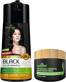 Herbishh Hair Color Shampoo (Black, 400ml) + Argan Keratin Hair Mask (150gm) – No PPD & Ammonia Hair & Beard Dye for Women & Men | Deep Conditioning Hair Mask for Dry, Frizzy, Damaged Hair-picture-41