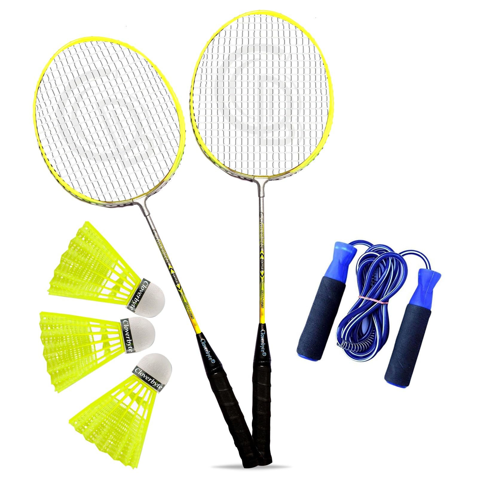 Power Yellow Lightweight Badminton 1 Pair with 3 pc Shuttlecocks & Skipping Rope Badminton Kit-image-12