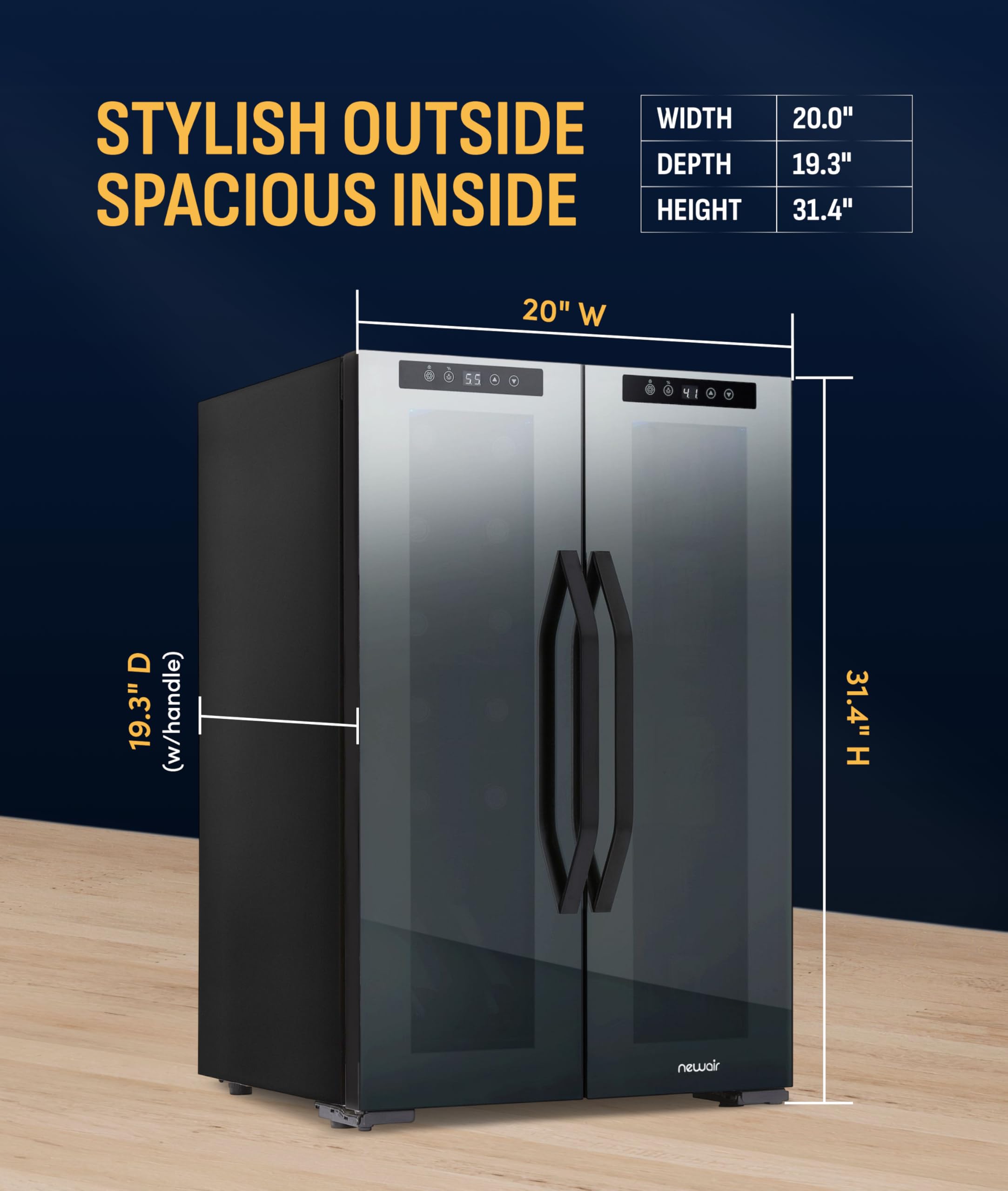 NewAir 20" Dual Zone Beverage Refrigerator & Wine Cooler for 12 Bottles & 39 Cans | Freestanding or Built-In Under Counter Mini Fridge for Beer, Wine and Soda | Black on Fridge.com