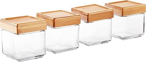 Anchor Hocking 1-Quart Stackable Jars with Bamboo Lids, Set of