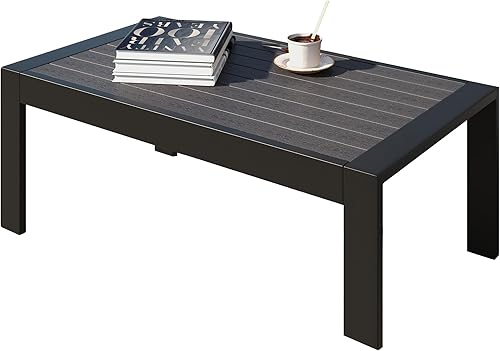 Miniatura 8 de Mesa de centro de aluminio para todo tipo de clima, mesa de centro moderna para exterior, mesa de centro rectangular para patio y balcón y jardín,