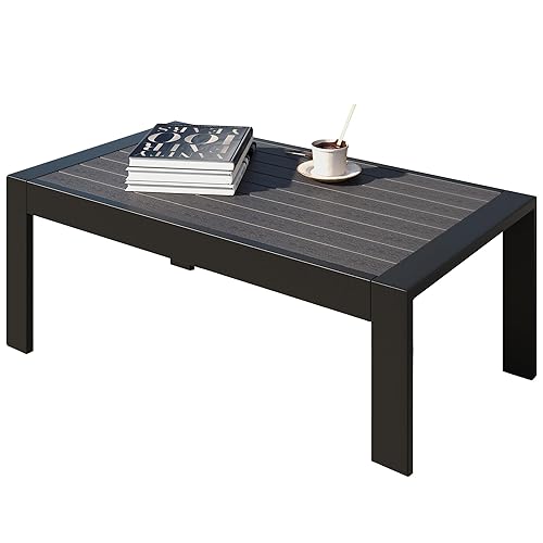 FansaFurn All-Weather Aluminum Outdoor Coffee Table, Modern Rectangle Patio Coffee