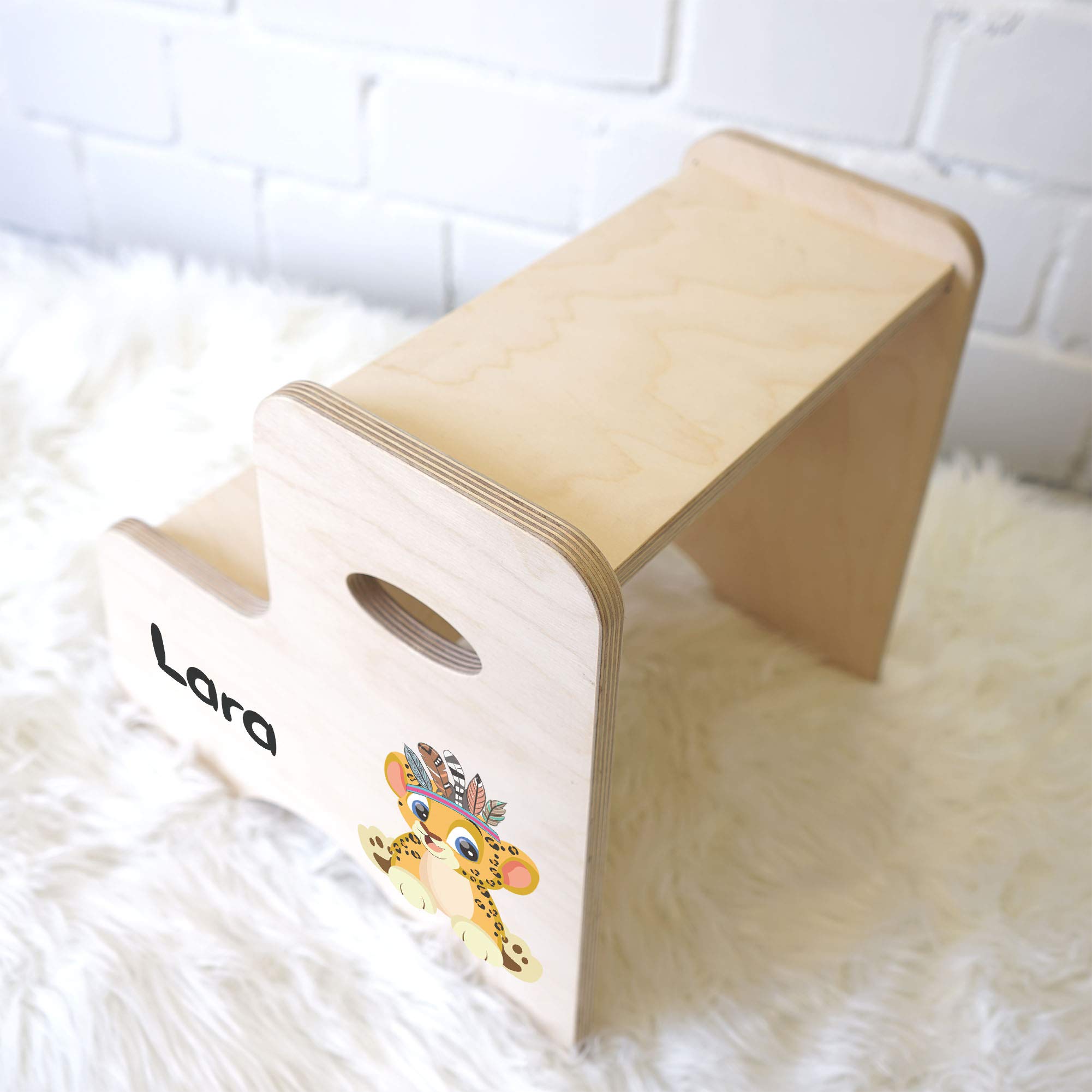 Holzura Tritthocker Kinder, Hocker aus Holz für Bad und Küche, Holzhocker personalisierter Toilettenhocker mit Name