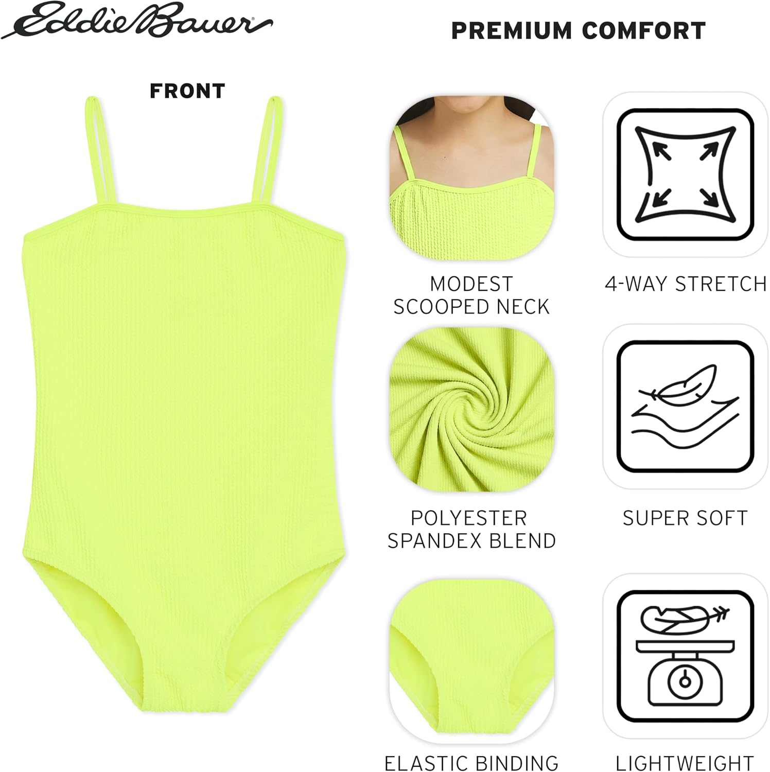 Eddie Bauer Girls' UPF 50+ Scoop-Neck Stretchable One-Piece Swimsuit