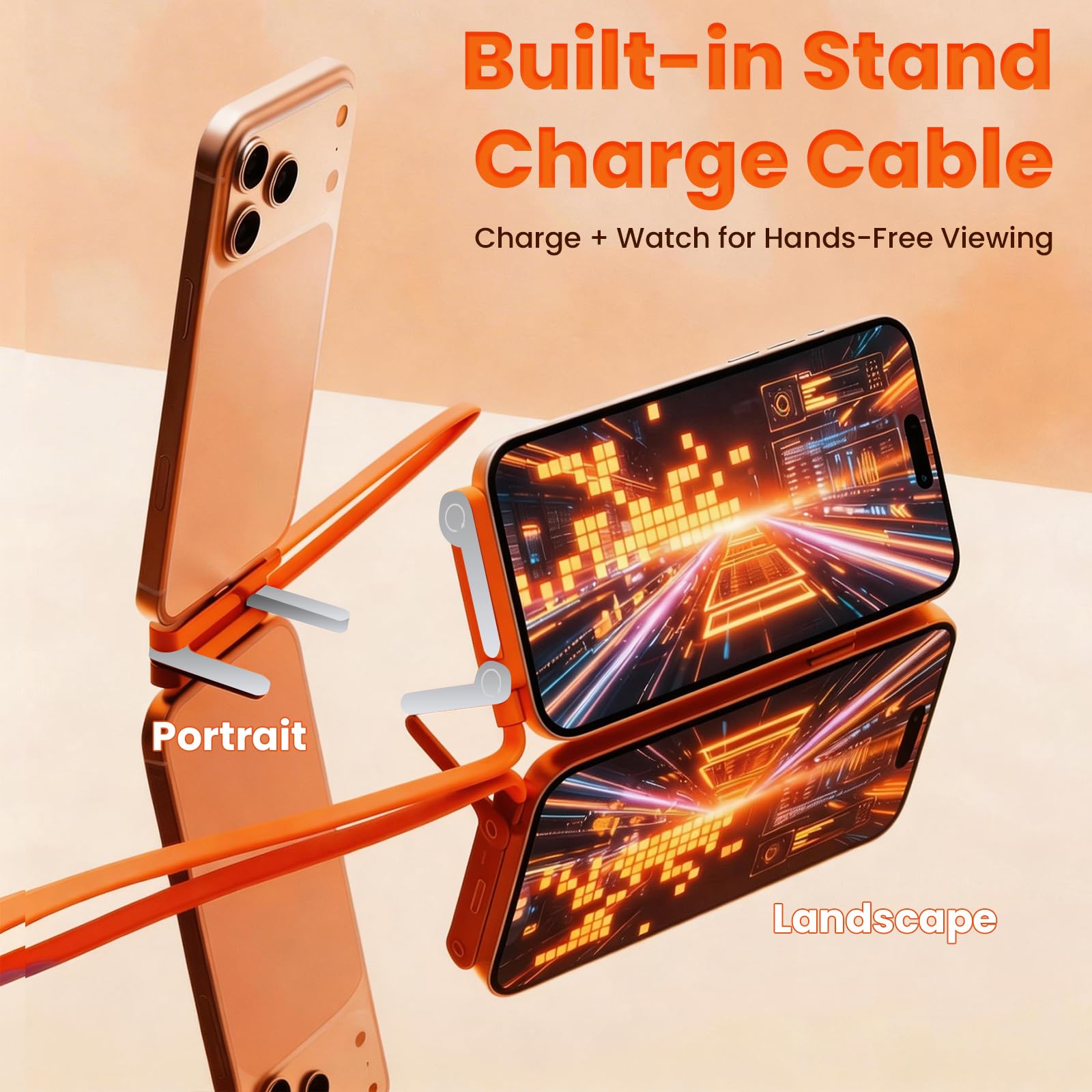 Cable USB a C desmontable 2 en 1 de 240 W de carga súper rápida de 5 pies y 90 grados con cargador de teléfono, soporte invisible y funda de teléfono, cable de carga plano lateral en ángulo recto para