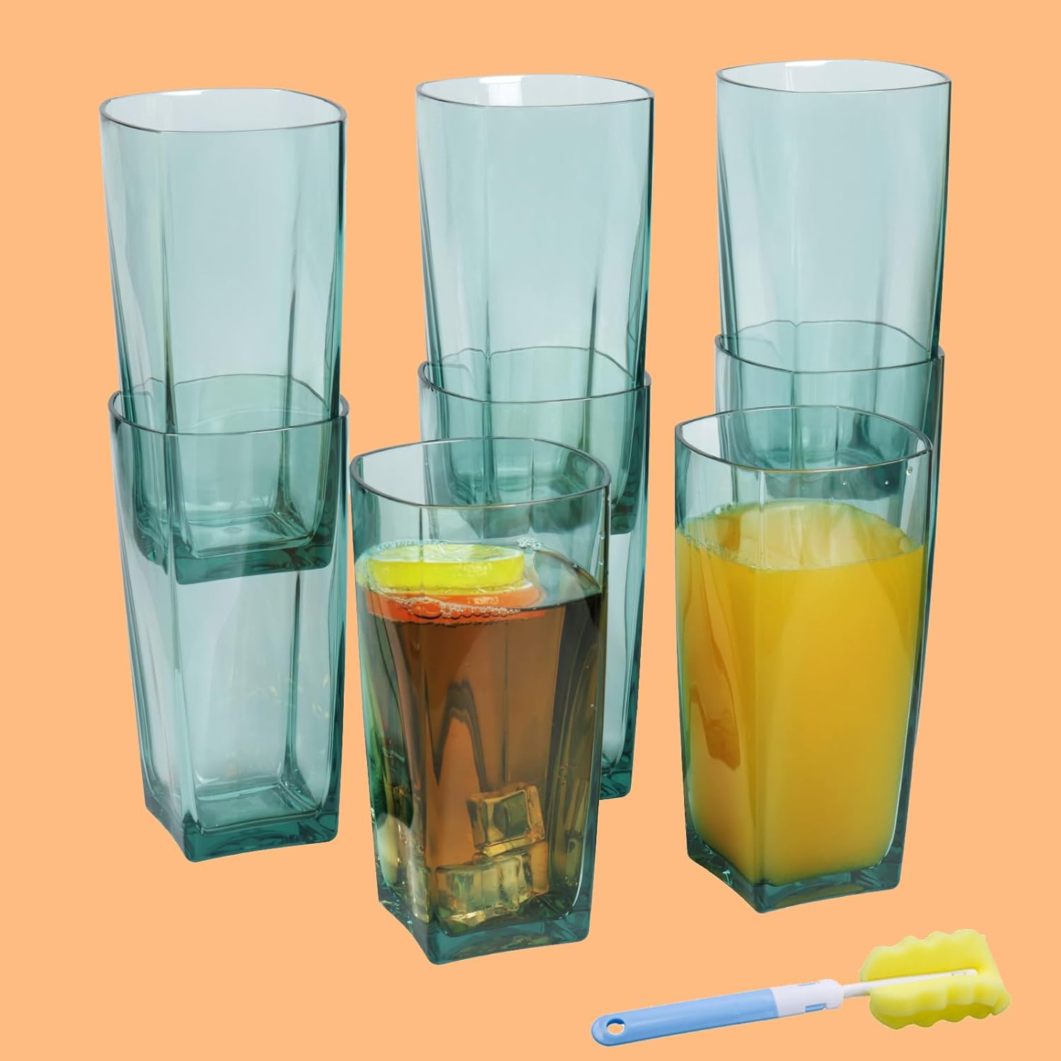 20 Ounce Square Drinking Glasses Set of 8 with Cleaning
