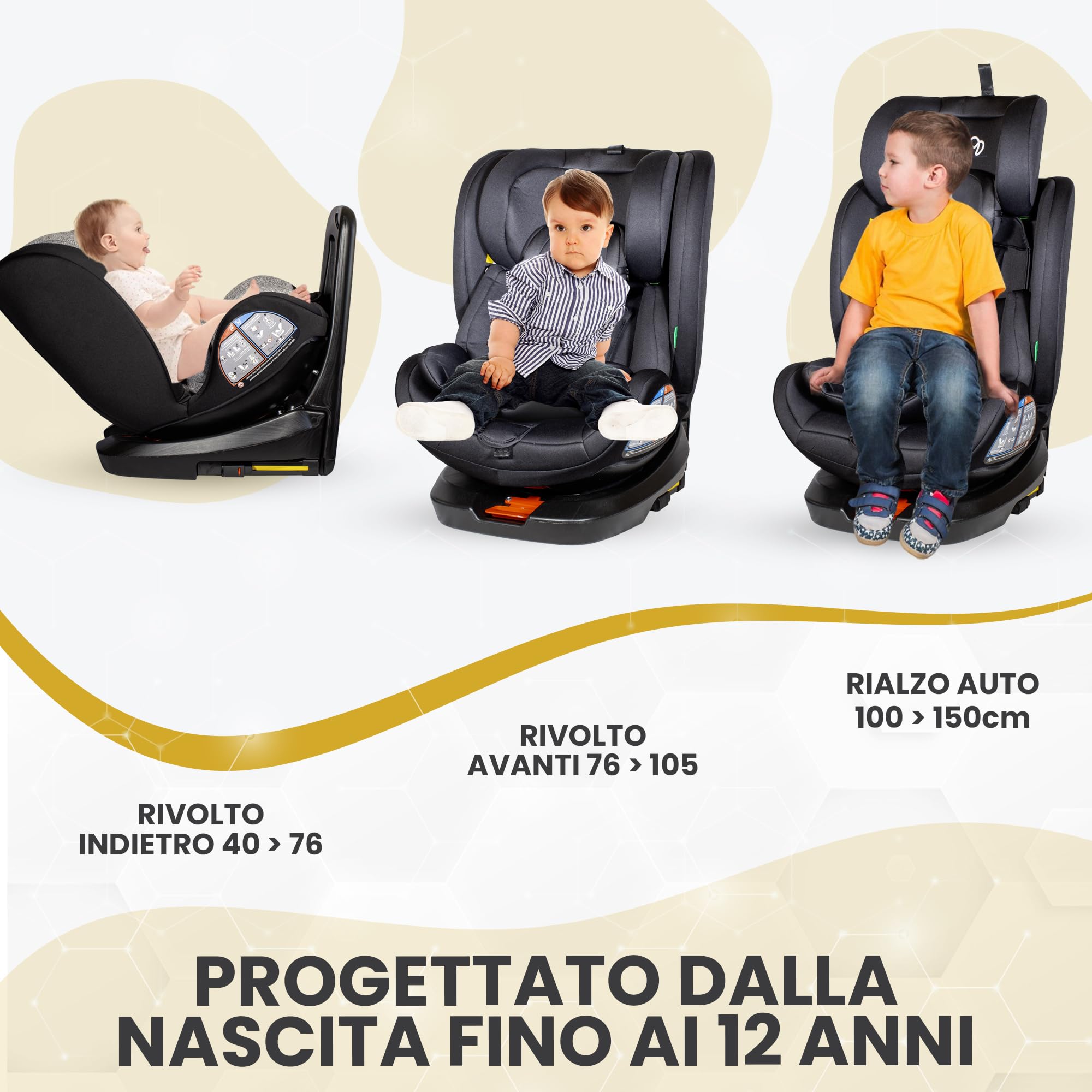 MEIN I-Size Seggiolino Auto 0-36 kg Isofix per 40-150 cm Seggiolino Auto Girevole a 360° con Seduta Reclinabile e Cintura di Sicurezza 5 Punti Gruppo 0+ 1/2/3 ca. 0-12 anni