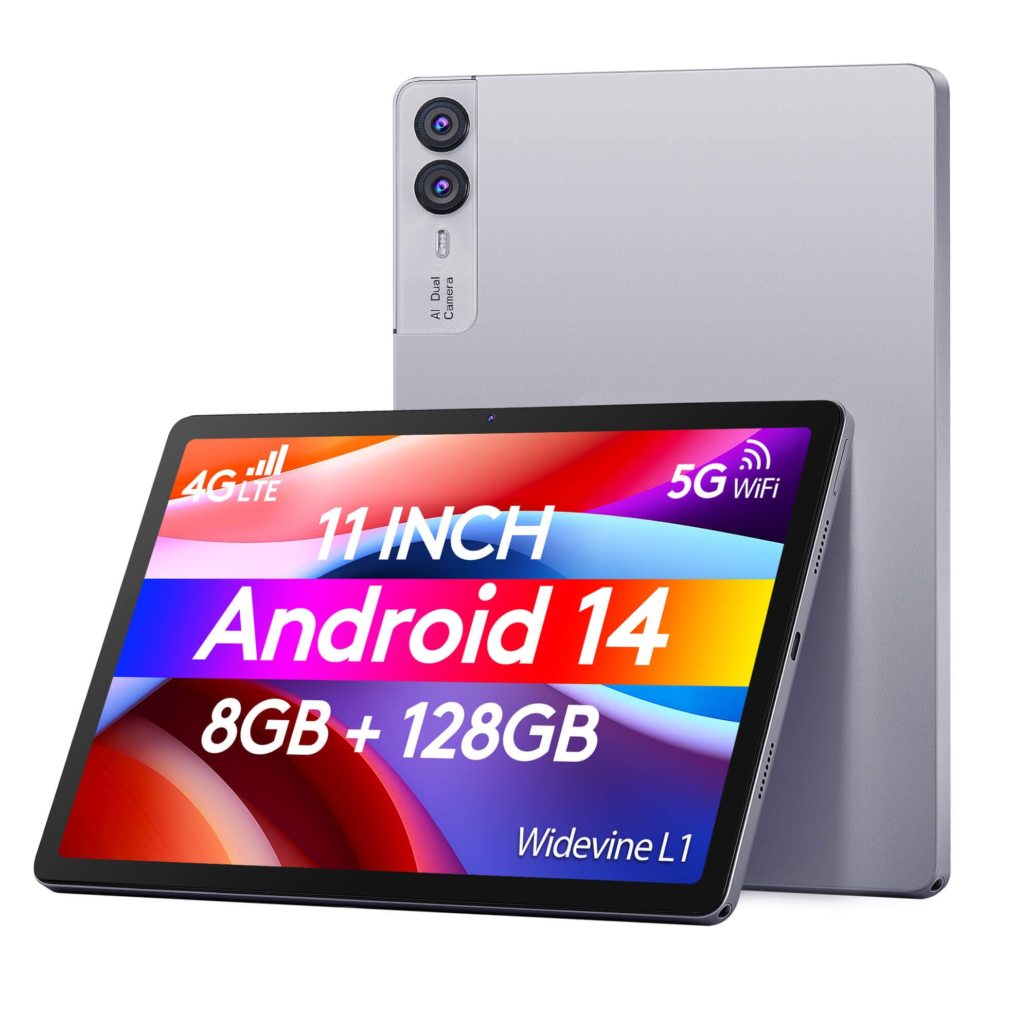 Tablet Android 14 da 11 pollici con slot SIM: 4G LTE 5G WiFi Tableta | 8 GB RAM + 128 GB ROM (1 TB TF) | Octa-Core | Widevine L1, display FHD, 13 MP+5 MP, 7000 mAh, GPS viola