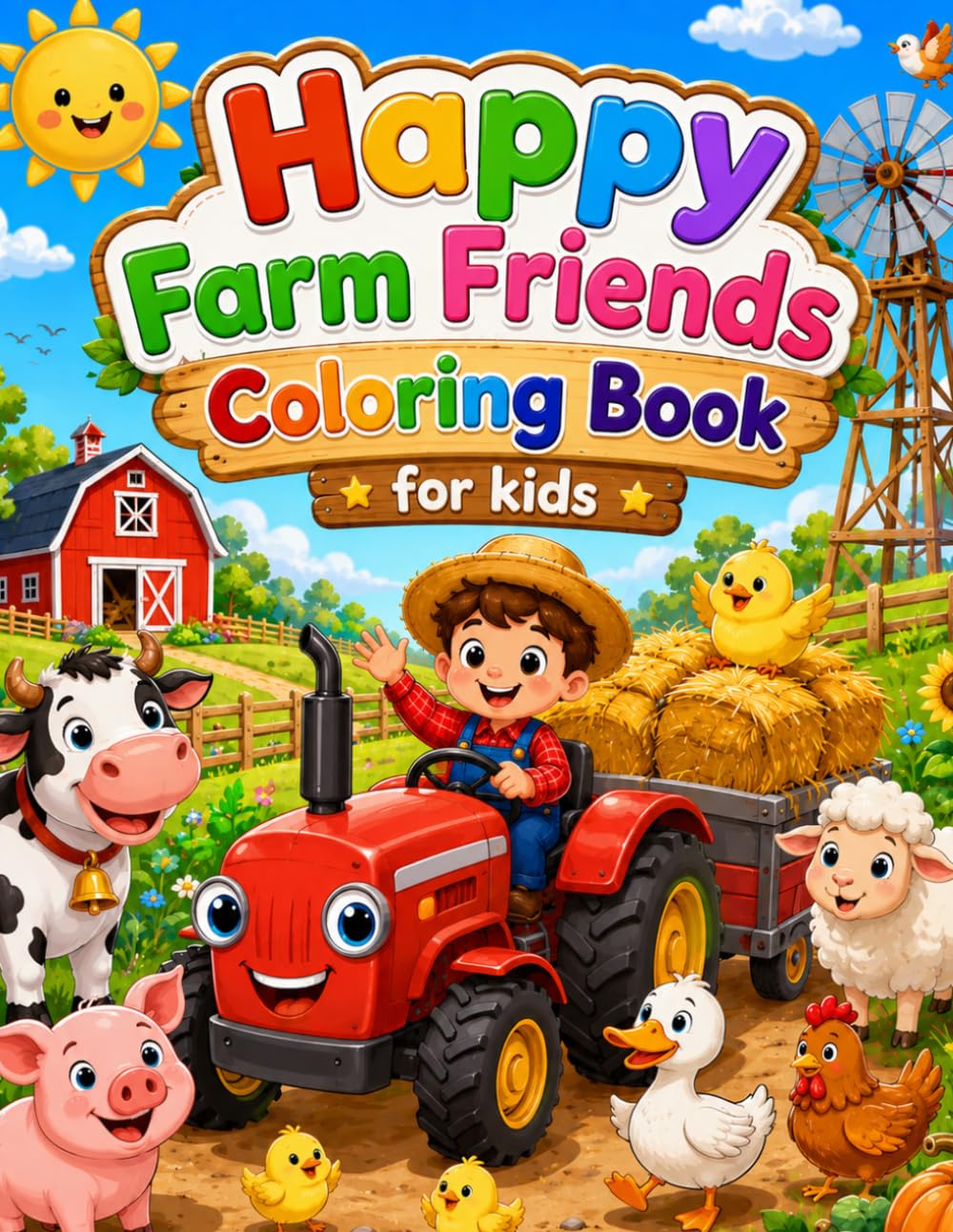 Happy Farm Friends Coloring Book for Kids 3-8: 70 Fun Farm Animal Coloring Pages Adventure for Toddlers, Preschoolers & Young Children