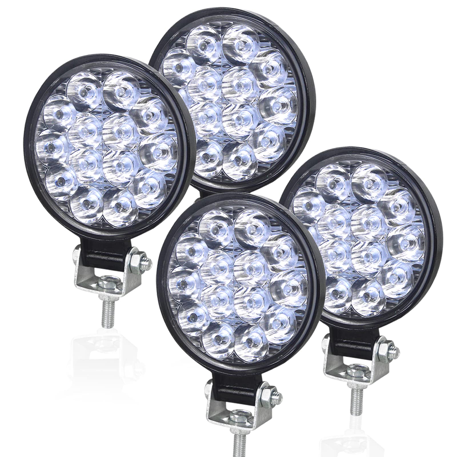 AUXTINGS 4 Pieces 4 inch LED Work Light 10cm 42W Spot Beam LED Pods Driving Lights 12V 24V Offroad Fog Lamps for Truck Tractor Boat 4x4 Car SUV ATV Excavator