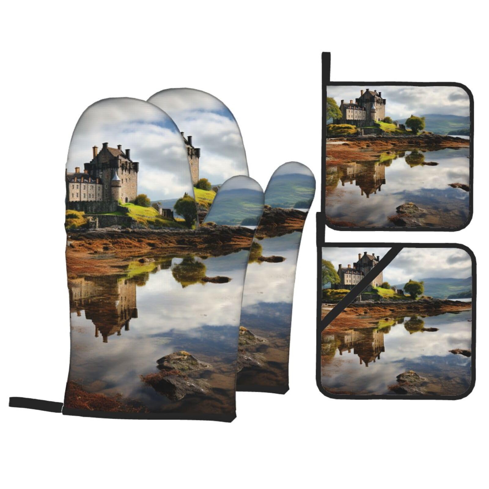 Gants de cuisine pour barbecue et cuisson au four avec maniques imperméables paysage