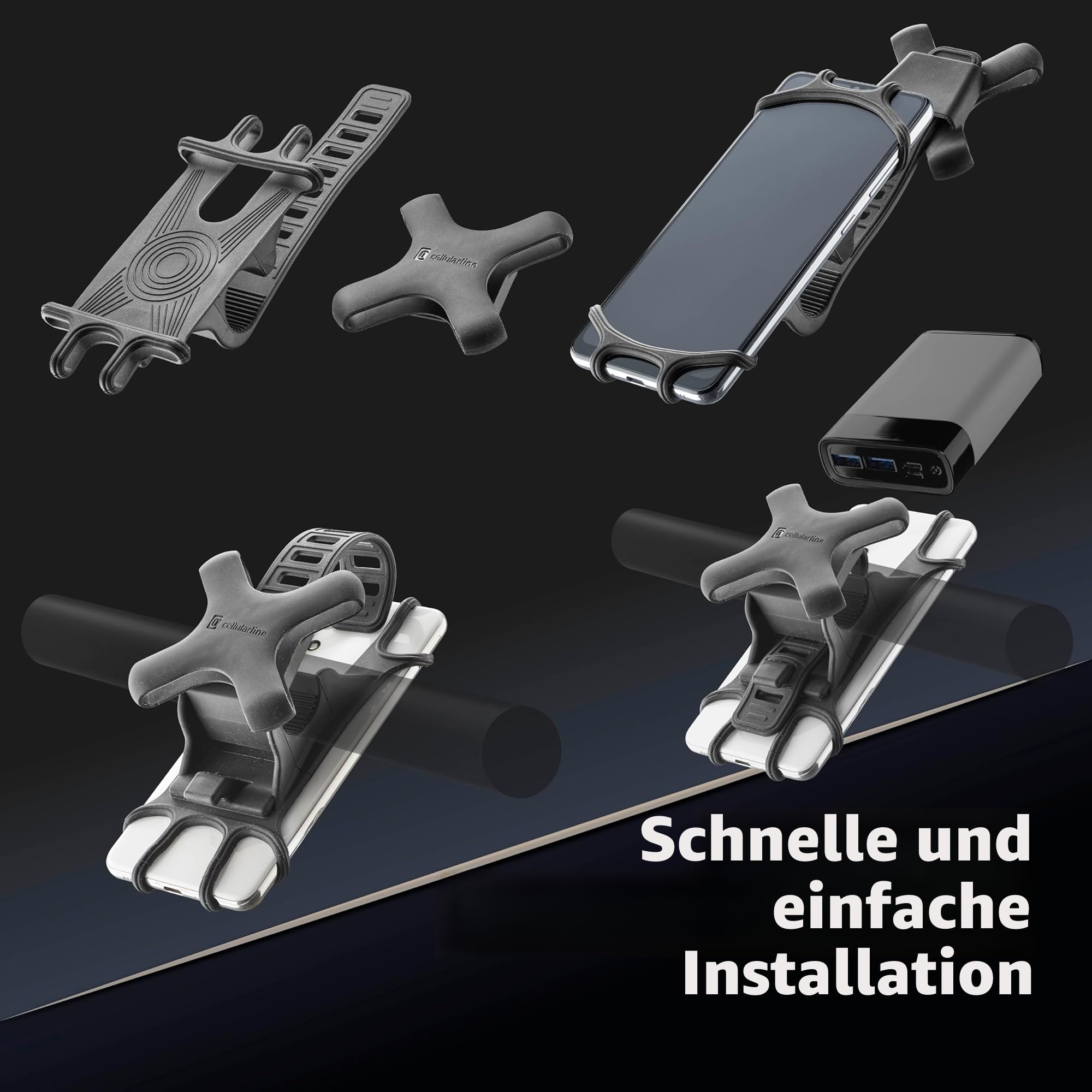 cellularline | Rider Power Bank | Halterung mit integriertem Band zum Befestigen der Powerbank am Lenker - Powerbank-Gurt bis zu 13X17 cm - Für Smartphones bis zu 6,7 Zoll