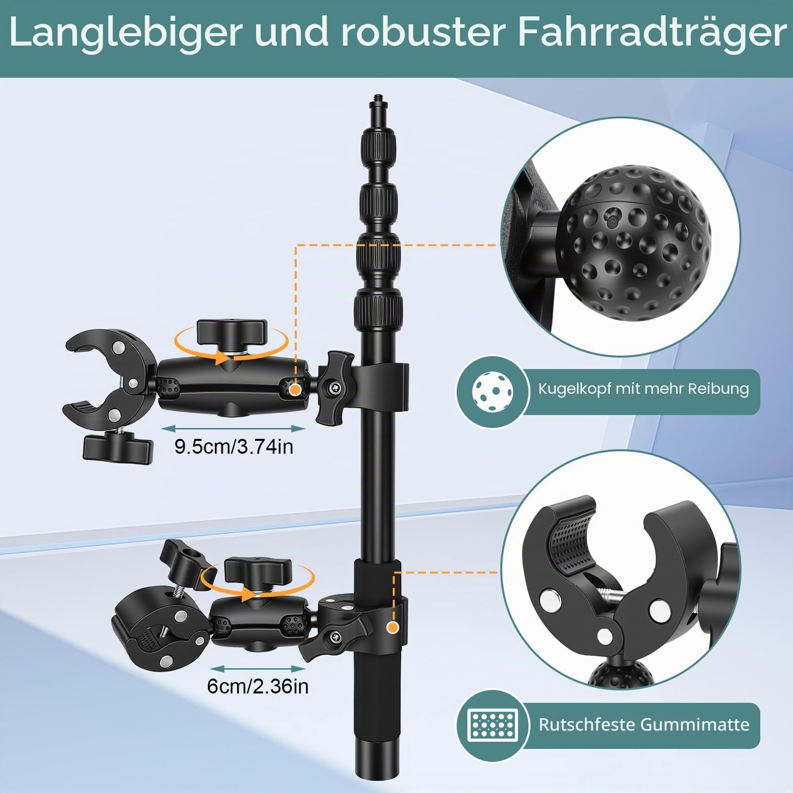 Motorrad Halterung Set, Unsichtbarem Lenker Action Kamera Halterung mit Verstellbare 150cm Selfie Stick und Doppelklemme, 360 Grad Drehung Fahrradlenker Montageset für Insta 360 X4 X5 X3