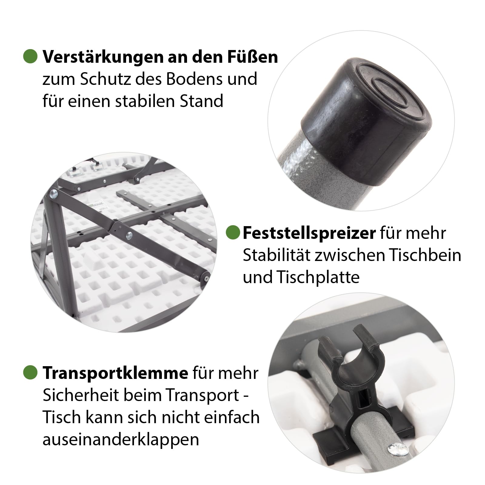 TRUTZHOLM Campingset Klapptisch rund Ø 120 cm mit 4 Klappstühlen in weiß aus Kunststoff/Stahl Reisetisch mit Tragegriff