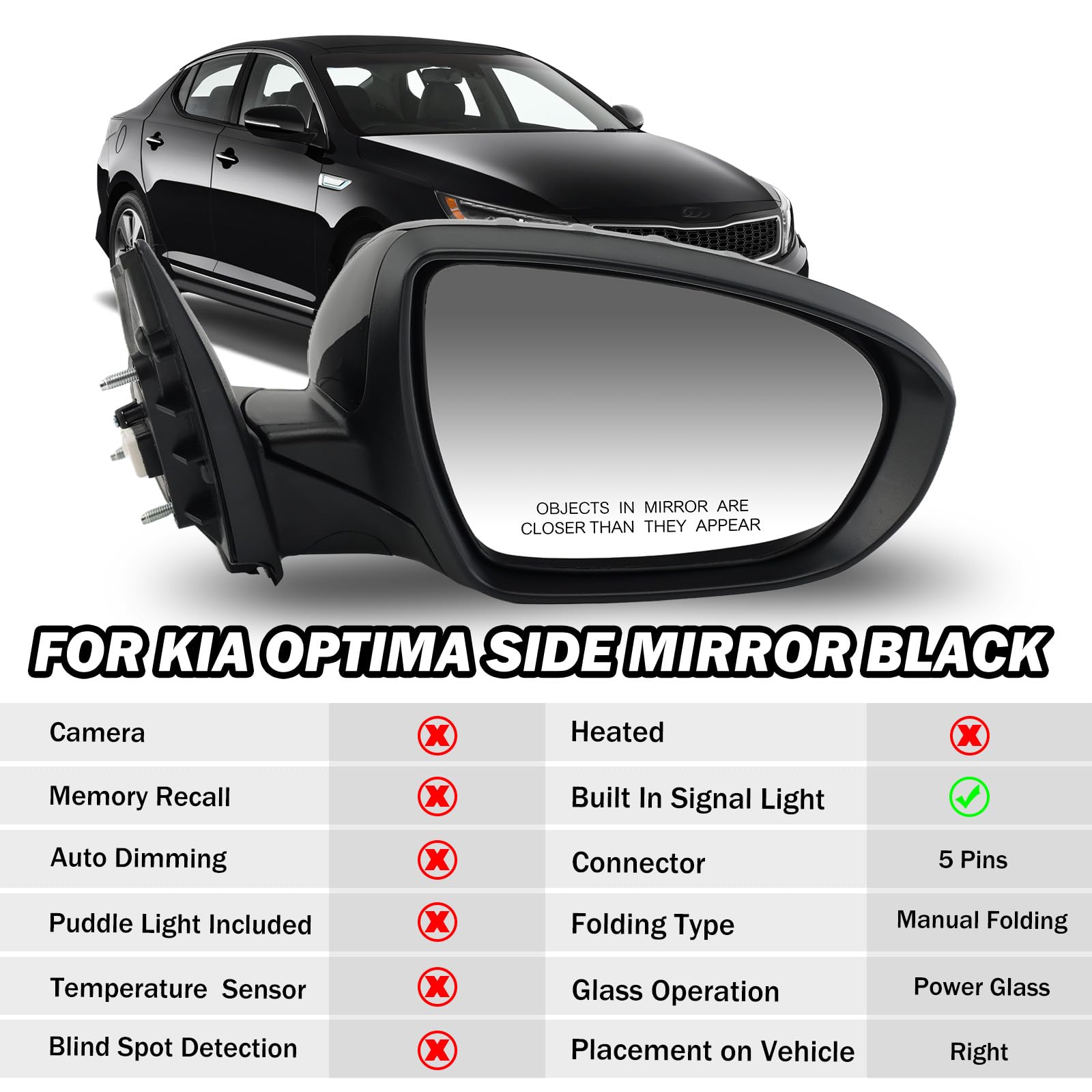 Driver Left Black Manual Fold W/ Turn Signal Side Mirror For Kia - Foto 3