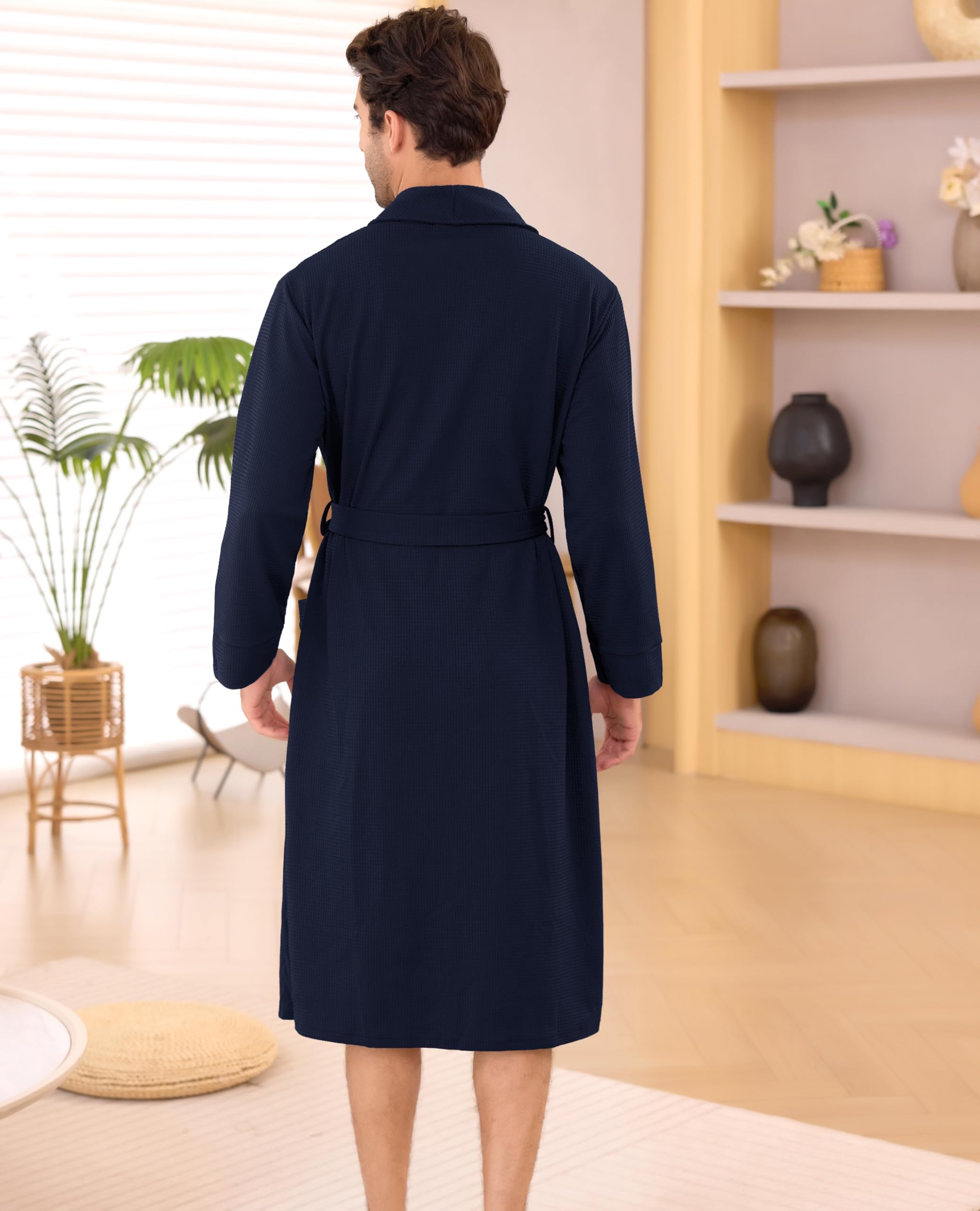 Wikoan Accappatoio da Uomo Vestaglia a Trama a Nido D'ape Vestaglia per Tutte le Stagioni con Tasche S-XXL