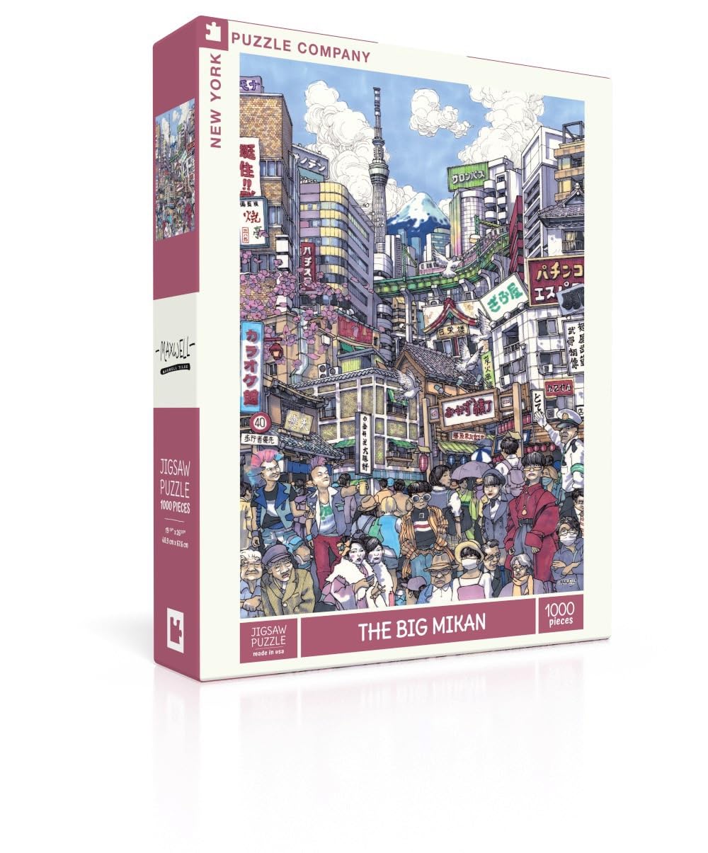 New York Puzzle Company, Max Tilse The Big Mikan, 1000 Piece Jigsaw Puzzle for Adults by Max Tilse, Pink, White, Orange