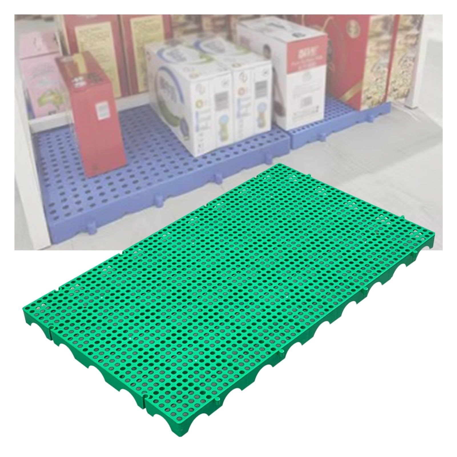 palety plastikowe, Lekka podłogowa płoza paletowa z polietylenu, ekspozytor na palety do supermarketów, stojak na platformę z plastikową tacą(Green 39.4x23.6x2in,1pcs)