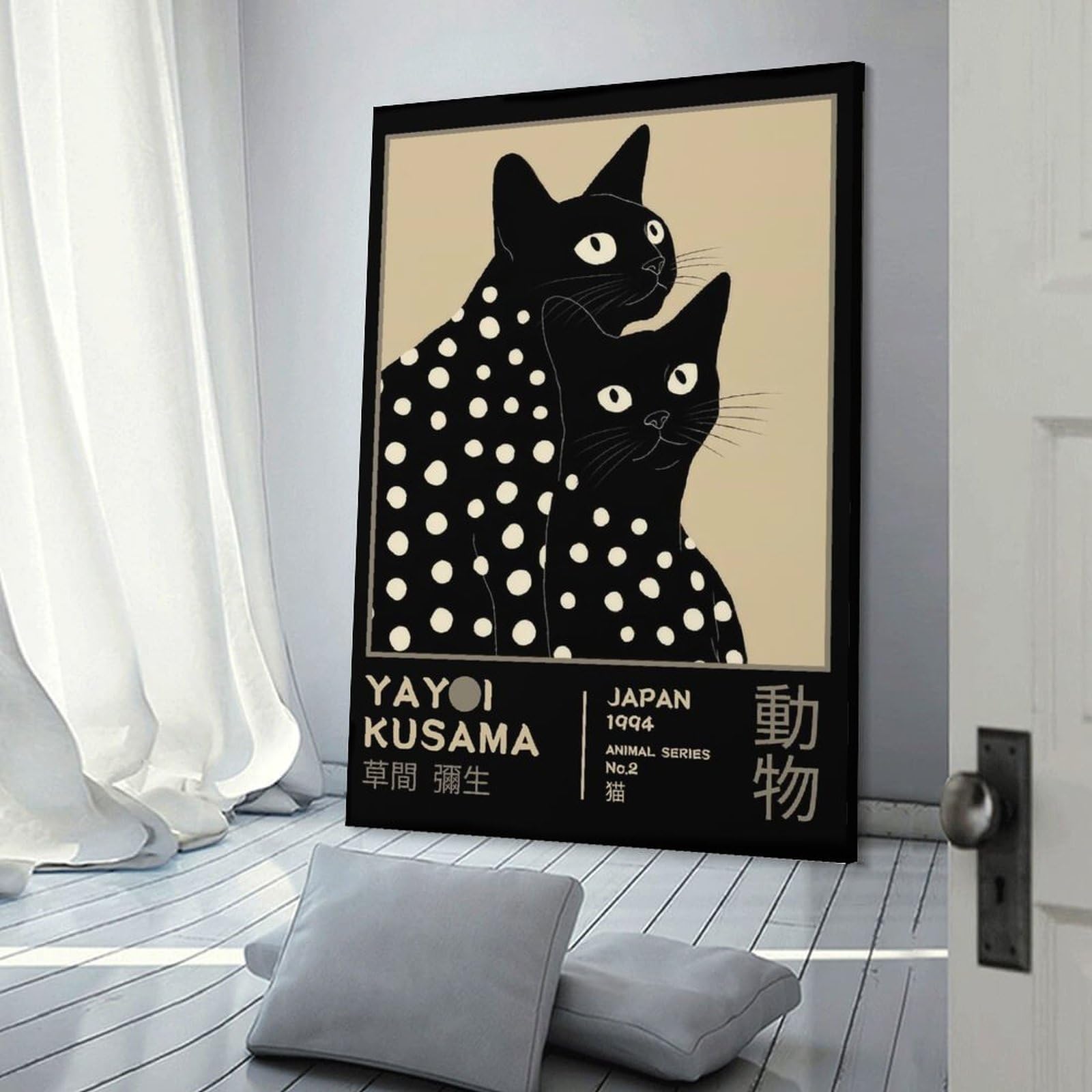 Junmoney Wall Picture Print Yayoi Kusama Black Cats Retro Exhibition Poster, 24x36inch(60x90cm), for Lounge, Bedroom Or Personal Spaces, Canvas Artwork with Gifting Potential