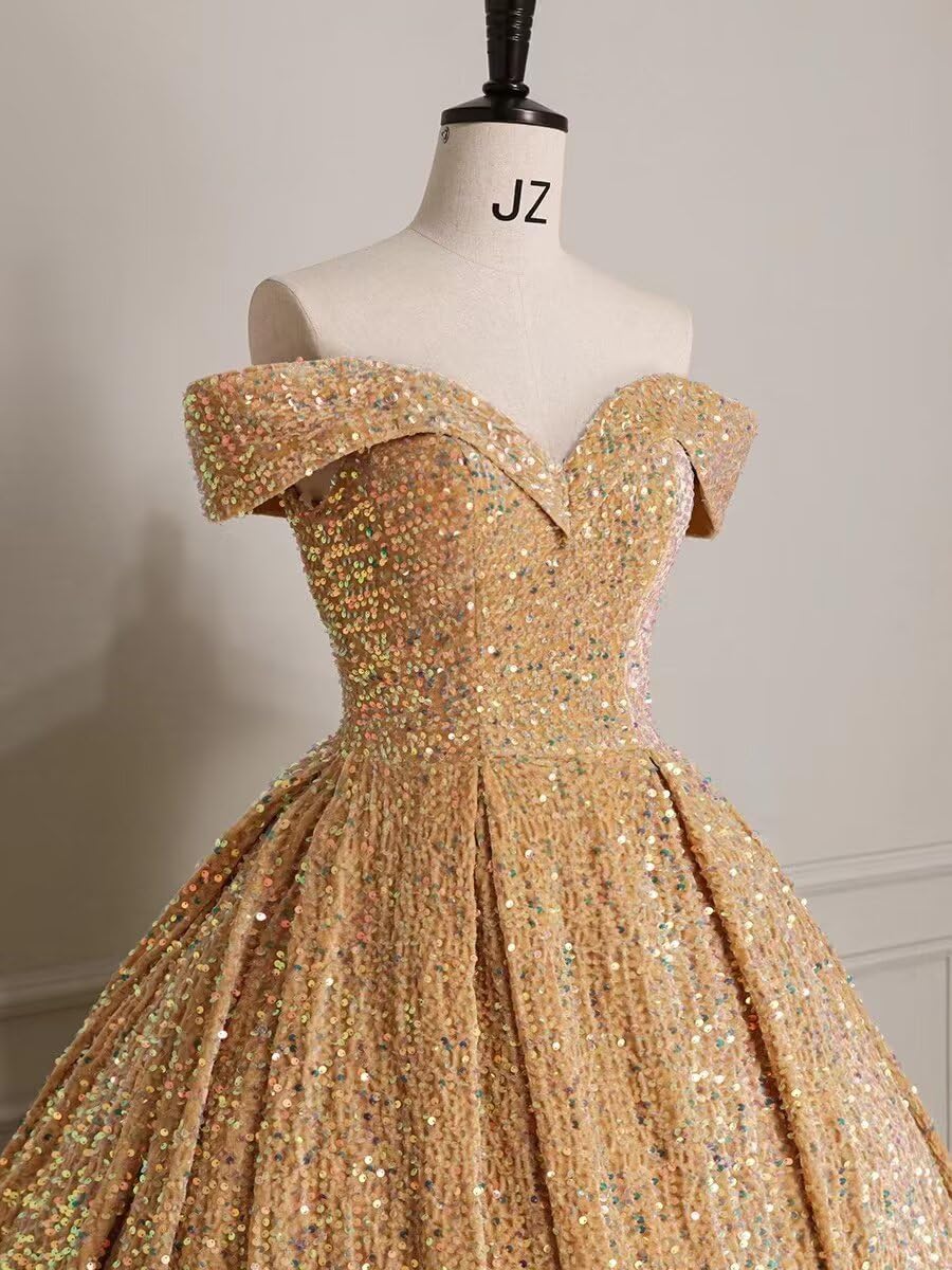 Mollybridal Glitter Sequin V Neck Off Shoulder Ball Gown Quinceanera Dresses Ombre with Sleeve Prom Formal Dress 2025