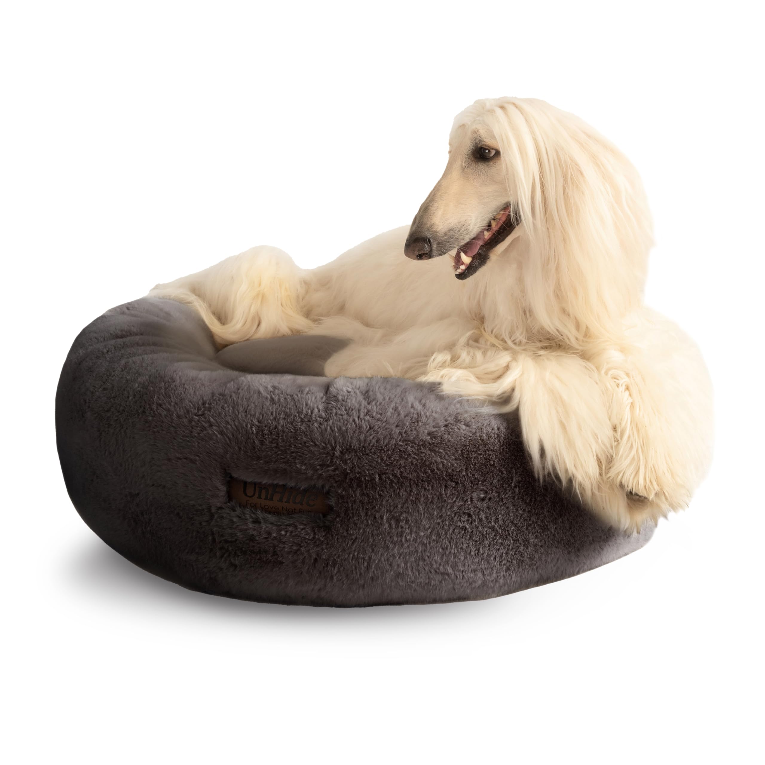 UnHide Floof Pet Bed - Large (35" x 12") - Extra Soft Dog Bed - Removable Faux Fur Cover - Machine Washable - Helps Ease Pet Anxiety & Provides The