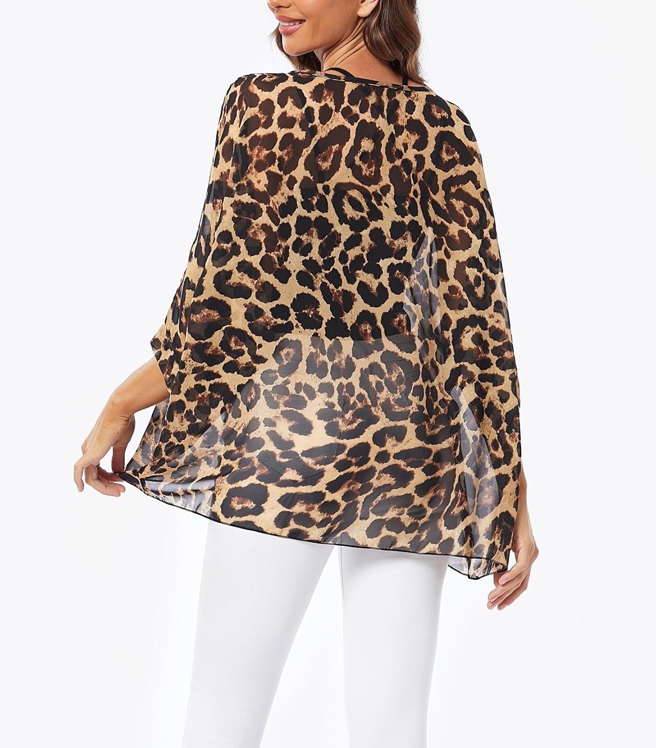 Nicetage Boho Top Sheer Dressy Blouse Chiffon Blouses for Women Sheer Poncho Flowy Batwing Tops Cruise Wear - Image 4