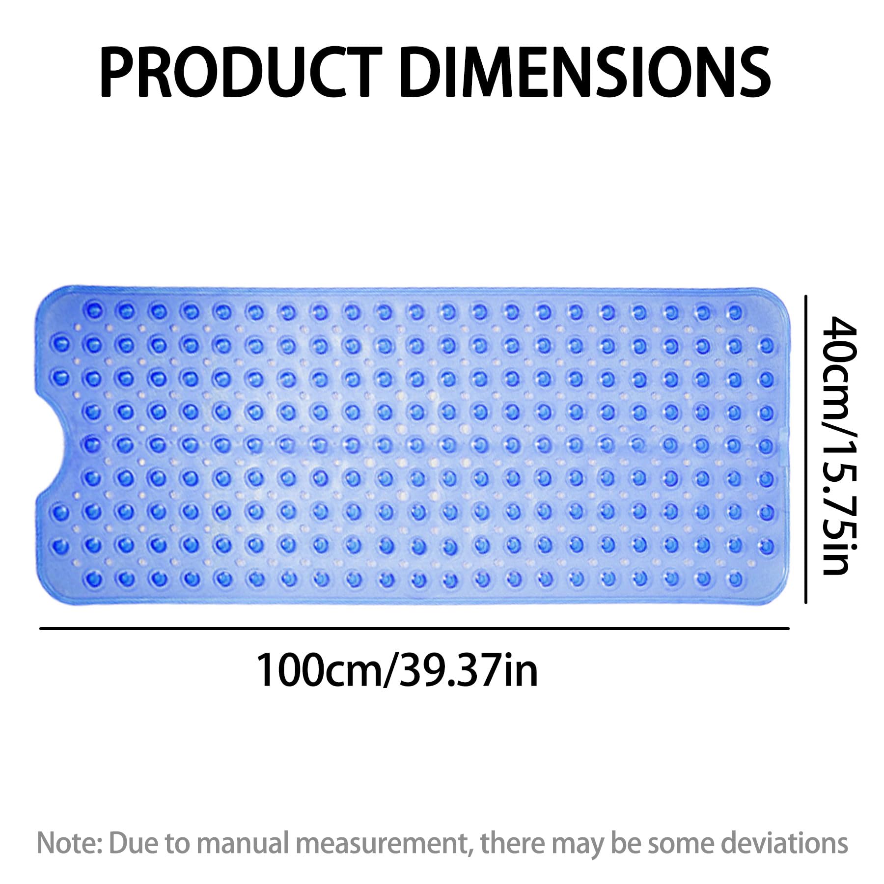 100 x 40cm Tapis de Bain Antiglissant, PVC en Caoutchouc Naturel avec Ventosa, Estera en Tina Extra Large Machine de Douche Lavable pour Bain Antibactérien Résistant au Moho (Bleu Profond)