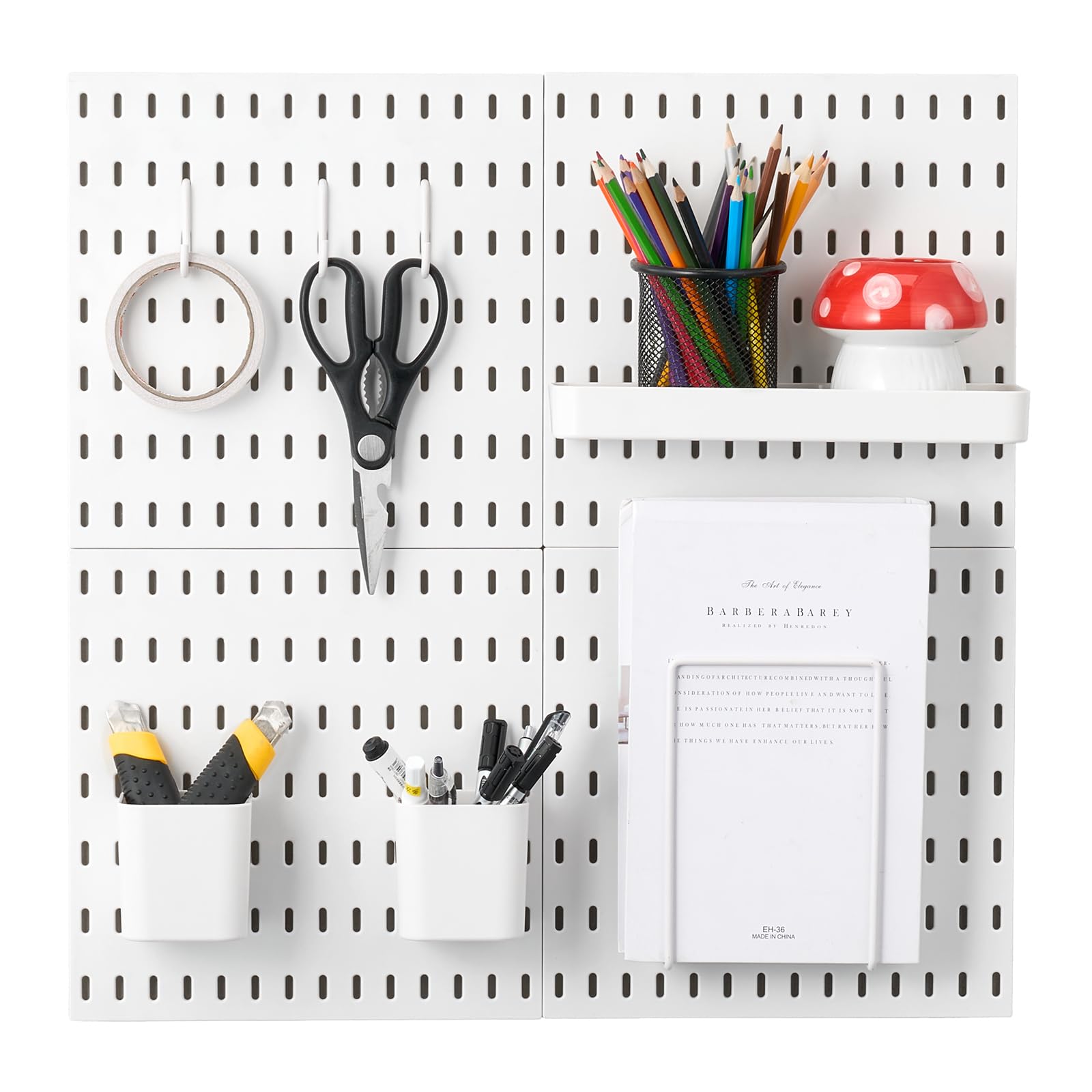 VEVOR Porta Attrezzi da Parete 28 x 28 cm Set di 4 Organizzatore da Parete in Plastica con Accessori per Garage, Porta Attrezzi, Cucina, Soggiorno, Stanza Artigianale, Ufficio, Bagno, Casa, Bianco