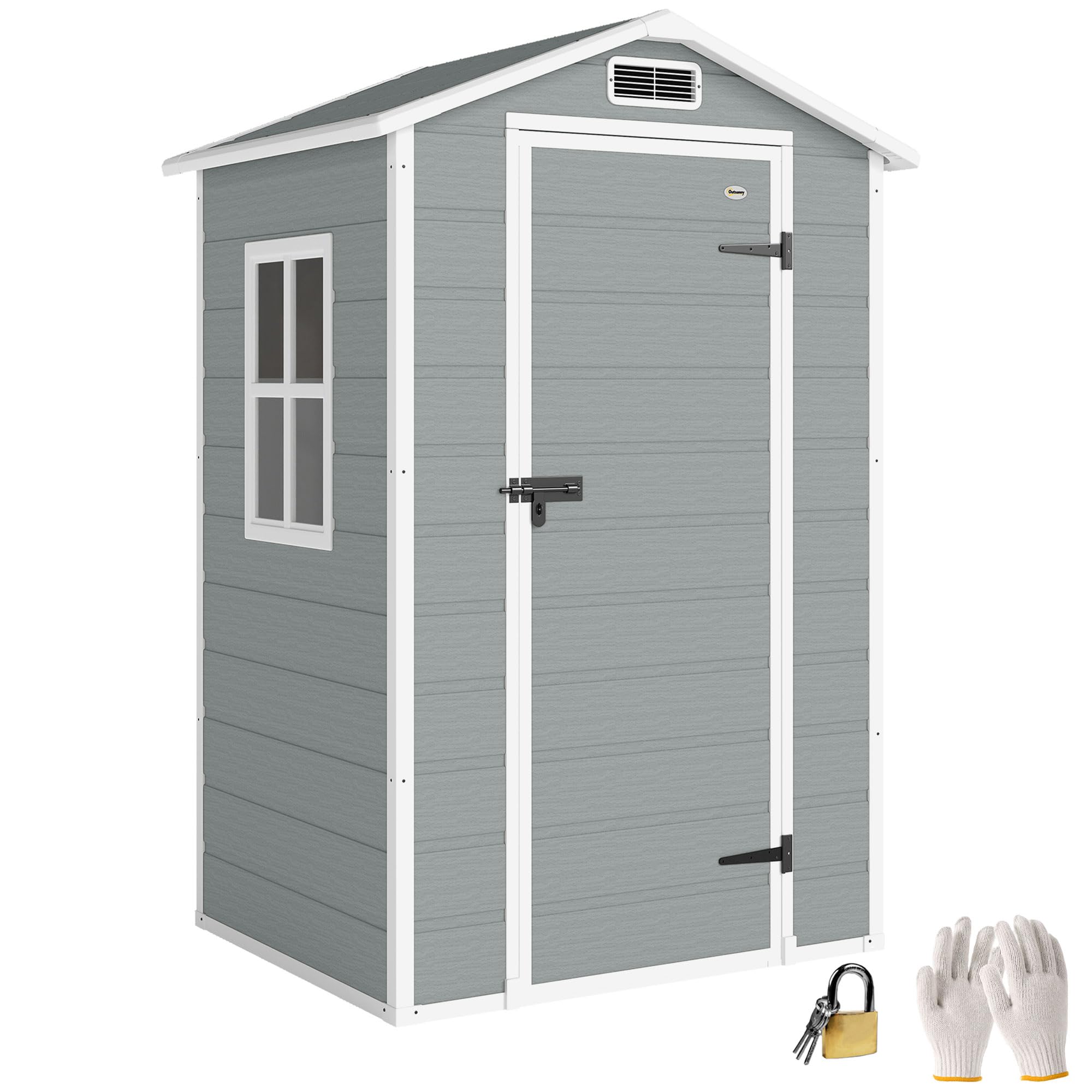 Outsunny Garden Shed - 4 x 3ft - Light Grey - Apex Roof