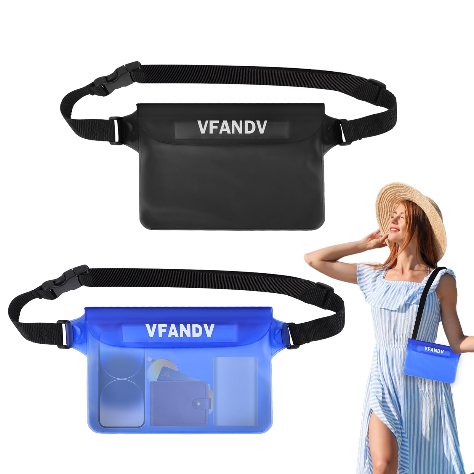 Gucass 2PCS Sac étanche Etui Pochette Imperméable Avec Sangle Réglable, Sac Imperméable à Ceinture, Pour Natation, Rafting, Kayak, Canotage, Camping, Protection Téléphone/Argents/Cartes