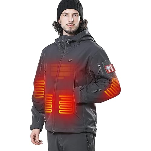 DEWBU Heated Jacket for Men with 12V Battery Pack Winter Outdoor Soft Shell Electric Heating Coat