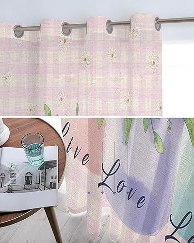 Miniatura 5 de Live Love Laugh Sheer Curtains 24 Inch Length Light Filtering Curtain Panel for Windows, Rustic Style Daisy Sunflower and Plaid Grommet Semi Sheer