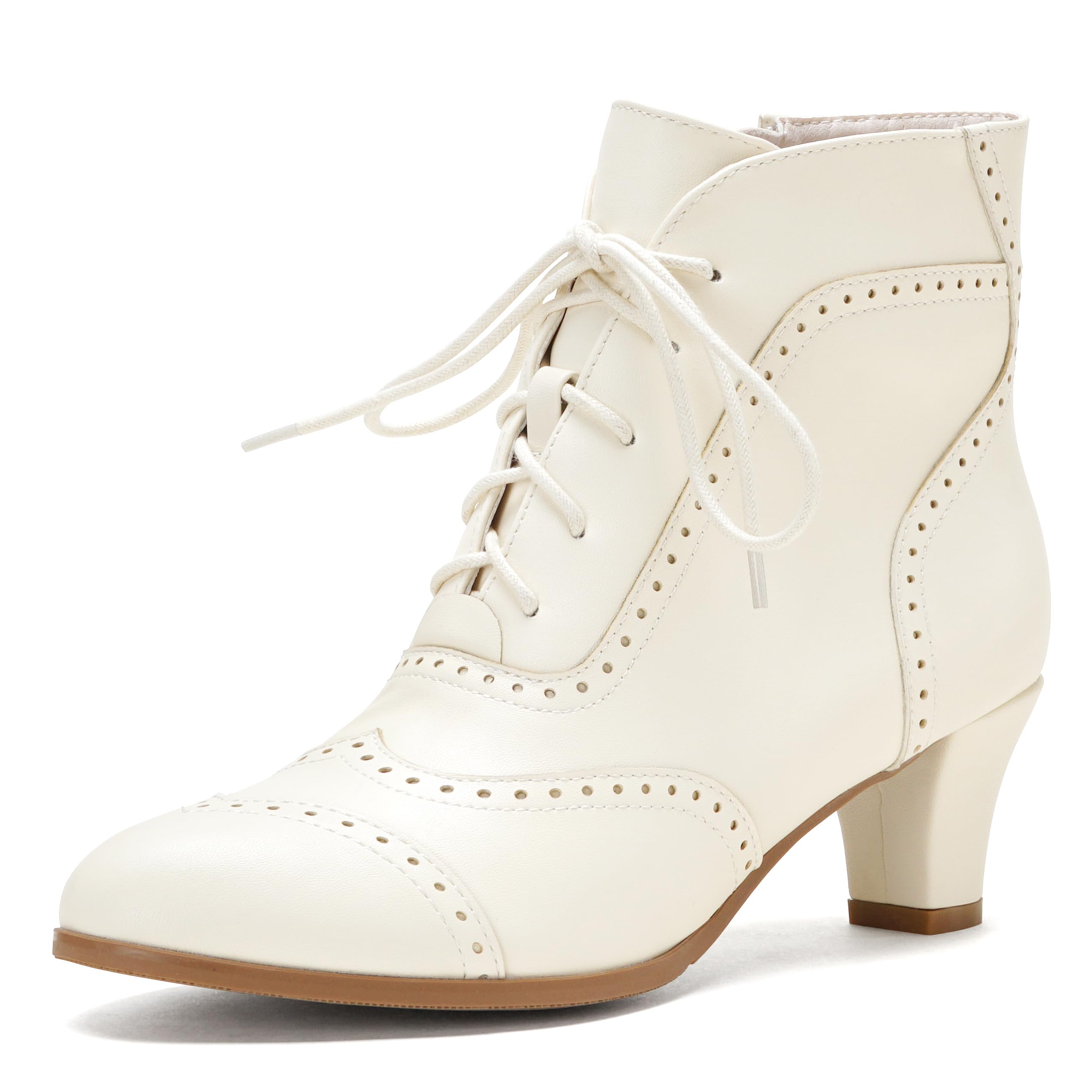 Short Ankle Boots Lace Up Booties for Women Side Zipper Victorian Boots Block Chunky Mid Heel