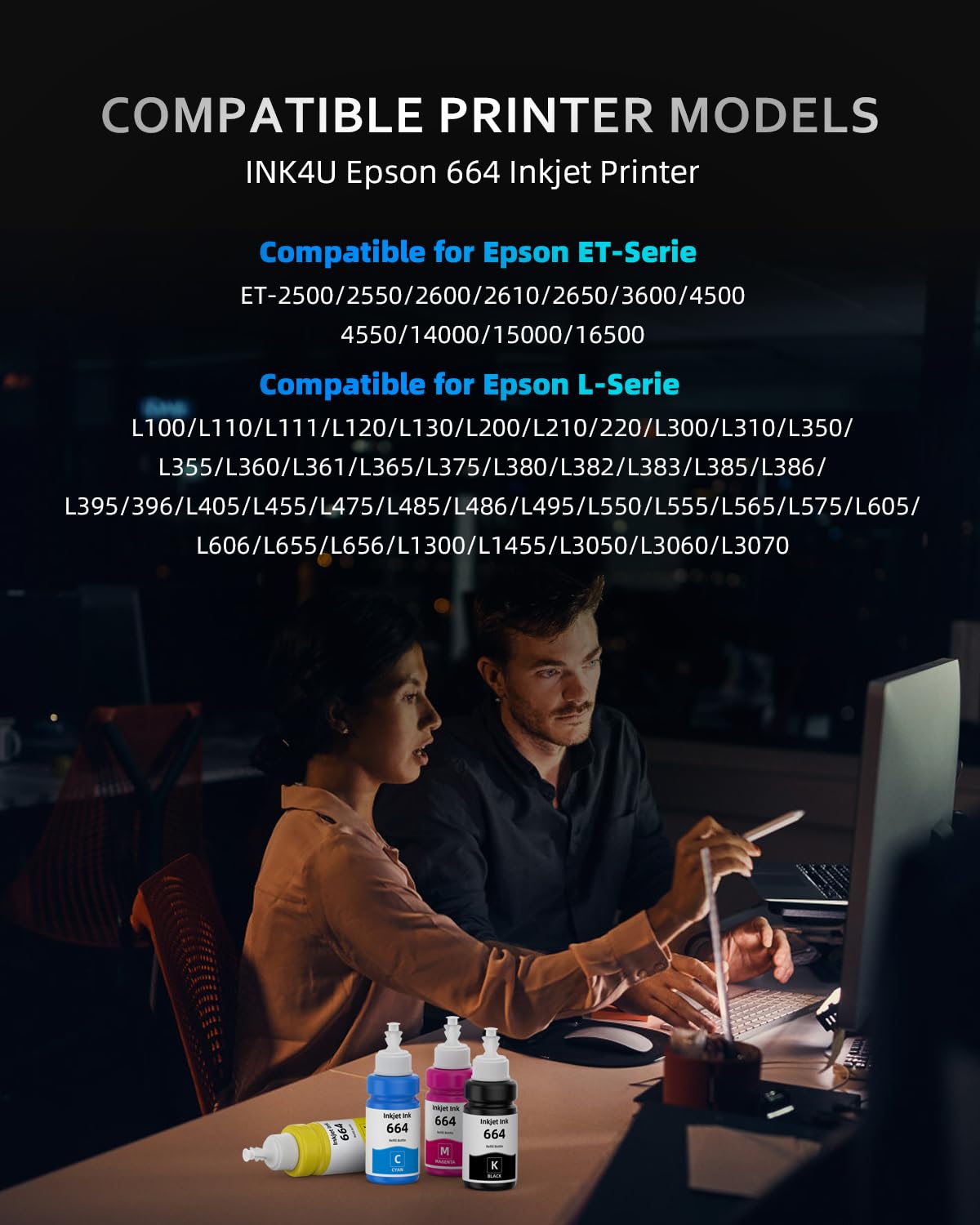 664 Tinte Kompatibel für Epson 664 Multipack für Epson ET-2500 ET-2550 ET-2600 ET-2650 ET-3600 ET-4500 ET-14000 ET-15000 ET-16500 L100 L110 L200 L350 L365 L455 L550 L1300 Drucker (BK/C/M/Y)