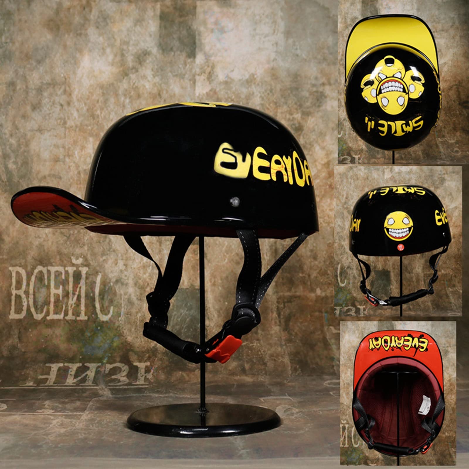 Casco Moto Jet Aperto – Modello Mezzo Casco Vintage Brain-Cap – ABS – Certificato DOT/ECE – Nero Lucido – Taglia XXL (63 Cm)