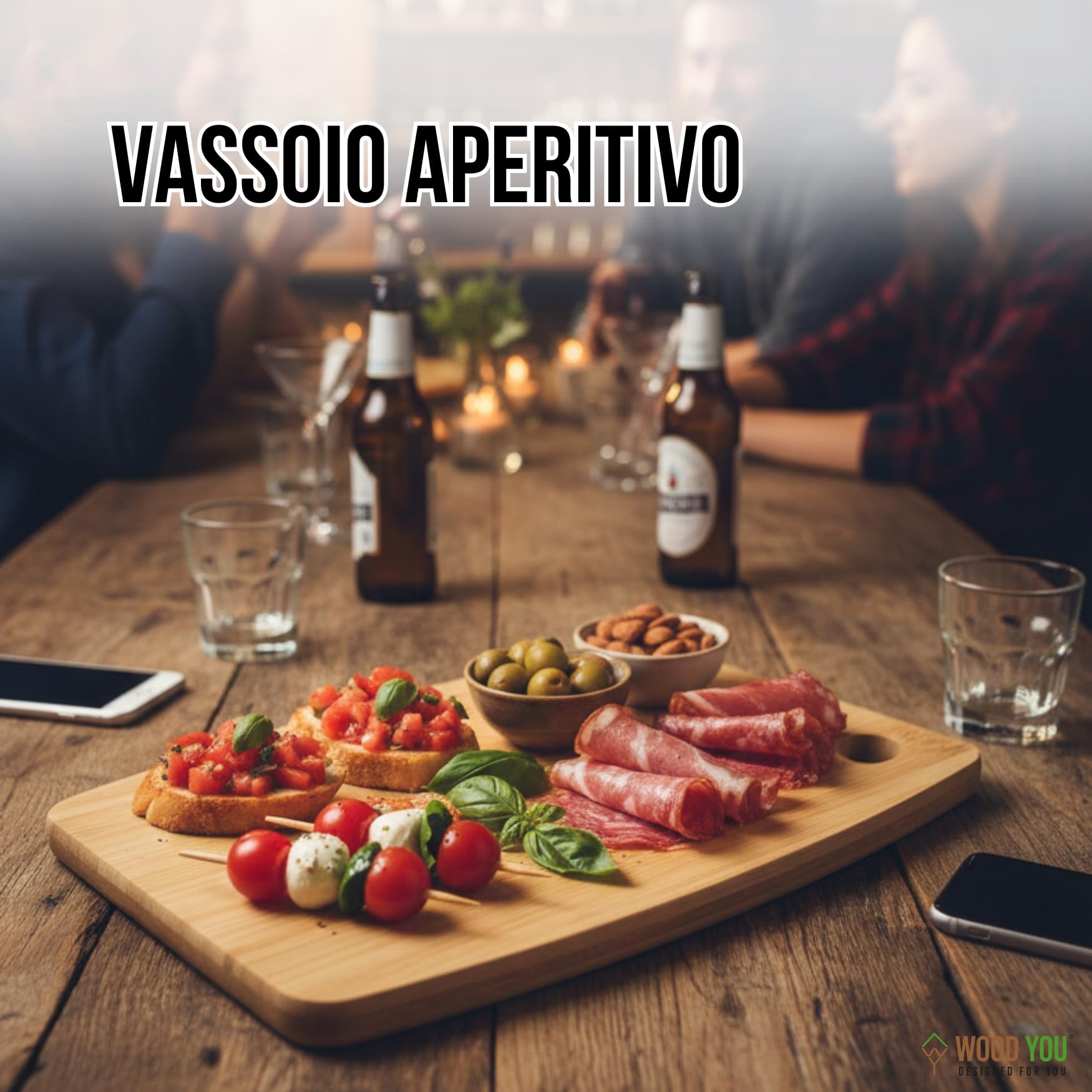 Set Vassoi Bambù, Tagliere Aperitivo, 25x15 cm, 15 Pezzi | Incisione Laser Personalizzabile, Per Bar, Ristoranti, Pub, Idea Regalo Naturale