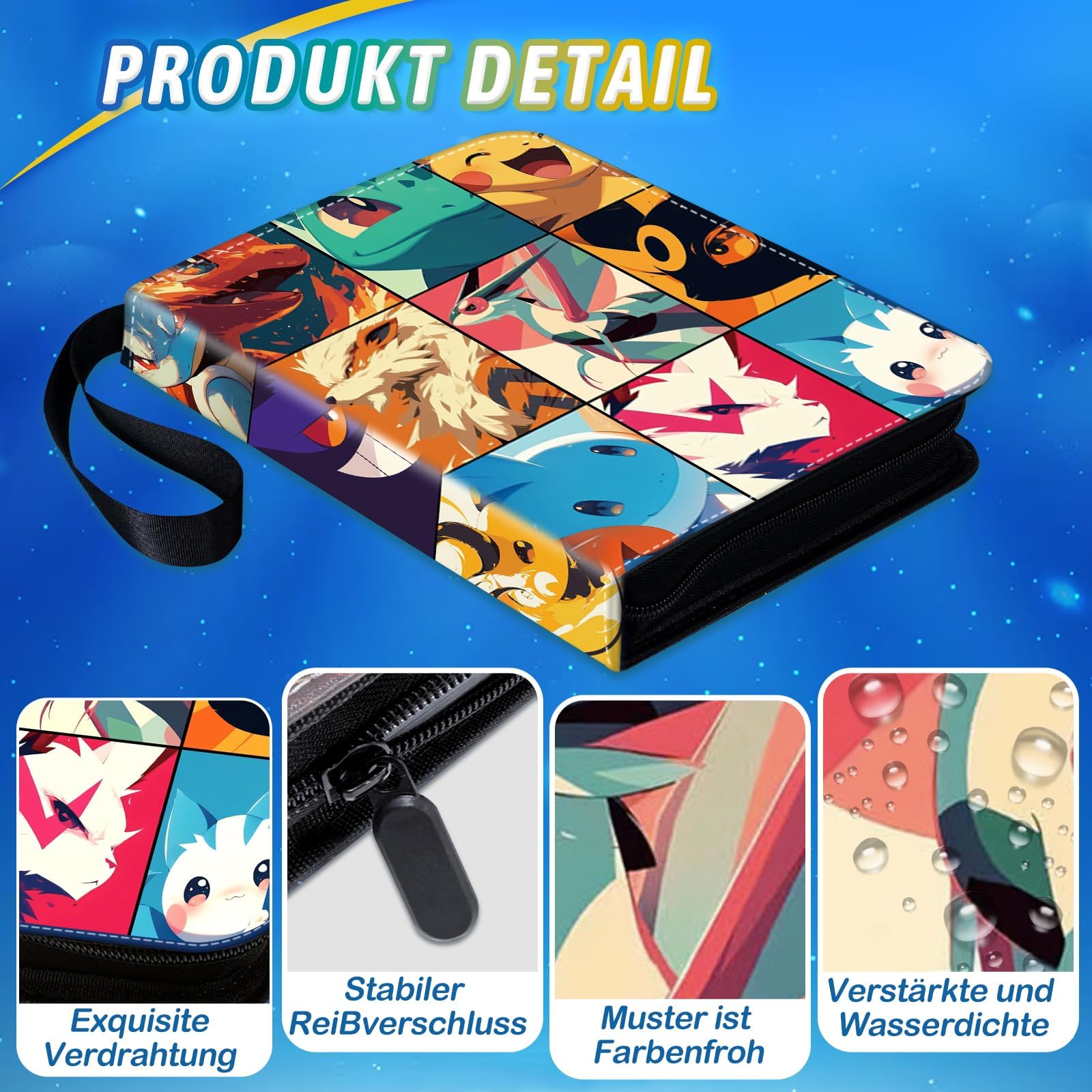 Raccoglitore Carte Pokemon, Album Carte Pokemon, 50 Pagine 400 Tasche, Album Porta Carte da Collezionabili con Cerniera
