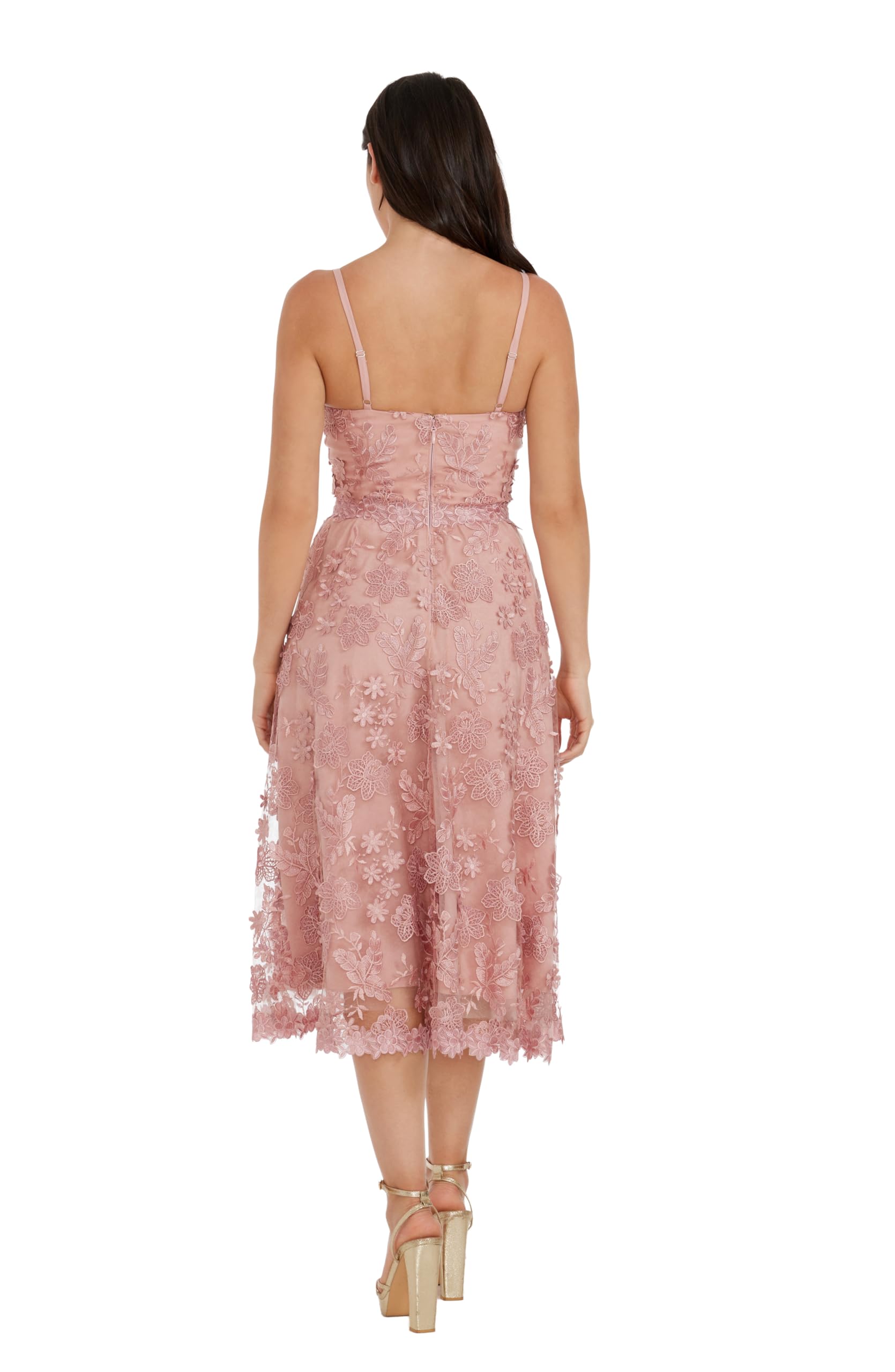 Dress The Population Womens Tahani Plunge Neckline Fit and Flare Midi DressDress: Large Blush