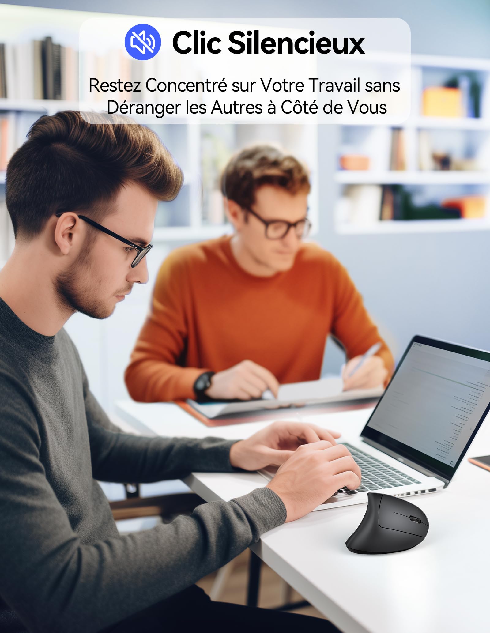 TECKNET Souris Ergonomique sans Fil Rechargeable 4800 DPI Réglable Silencieuse 2.4G 6 Boutons LED Noir