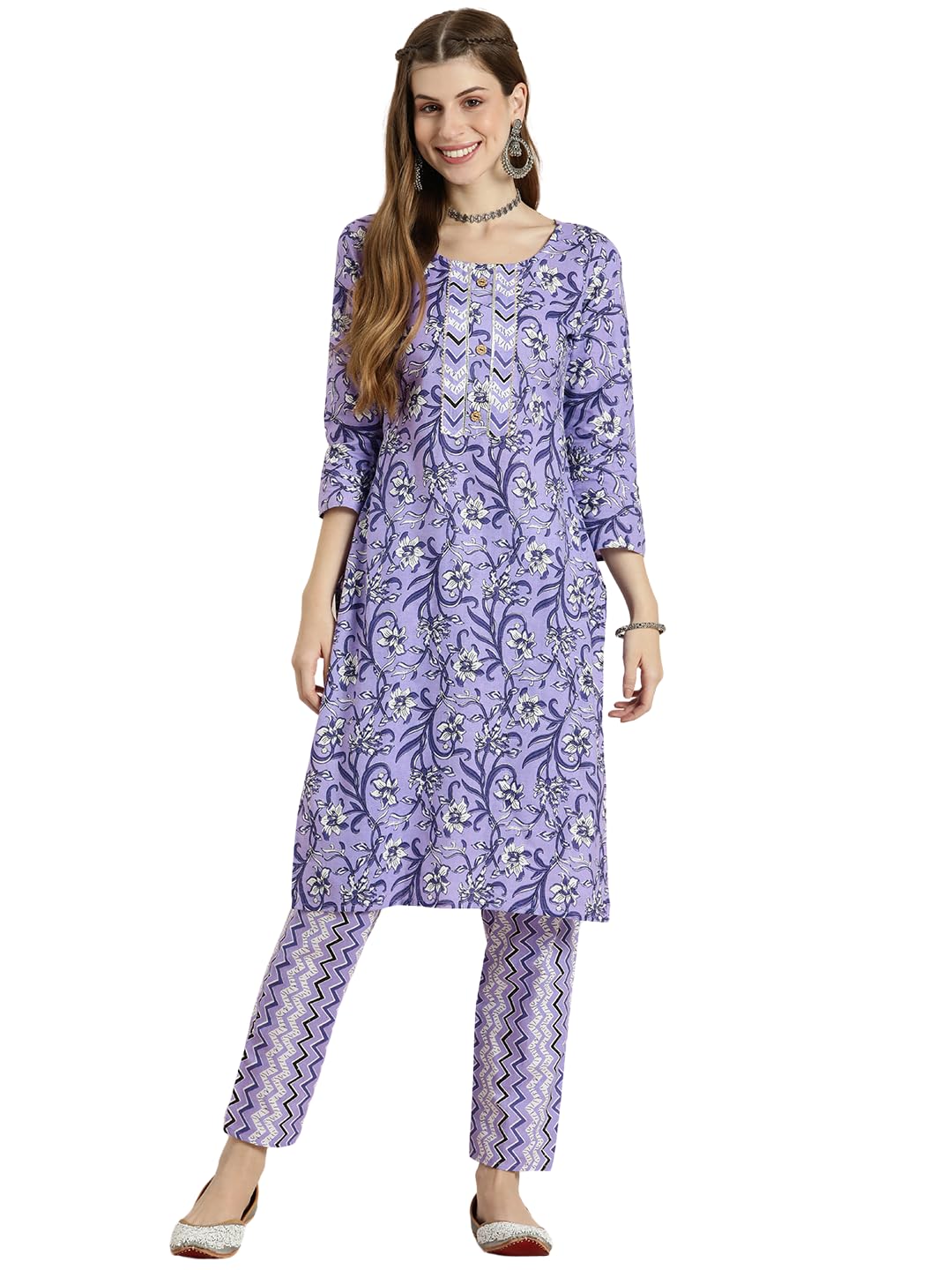 Shiv Textiles Pure Cotton Kurta Set For Women(9002-Purple-Xl)