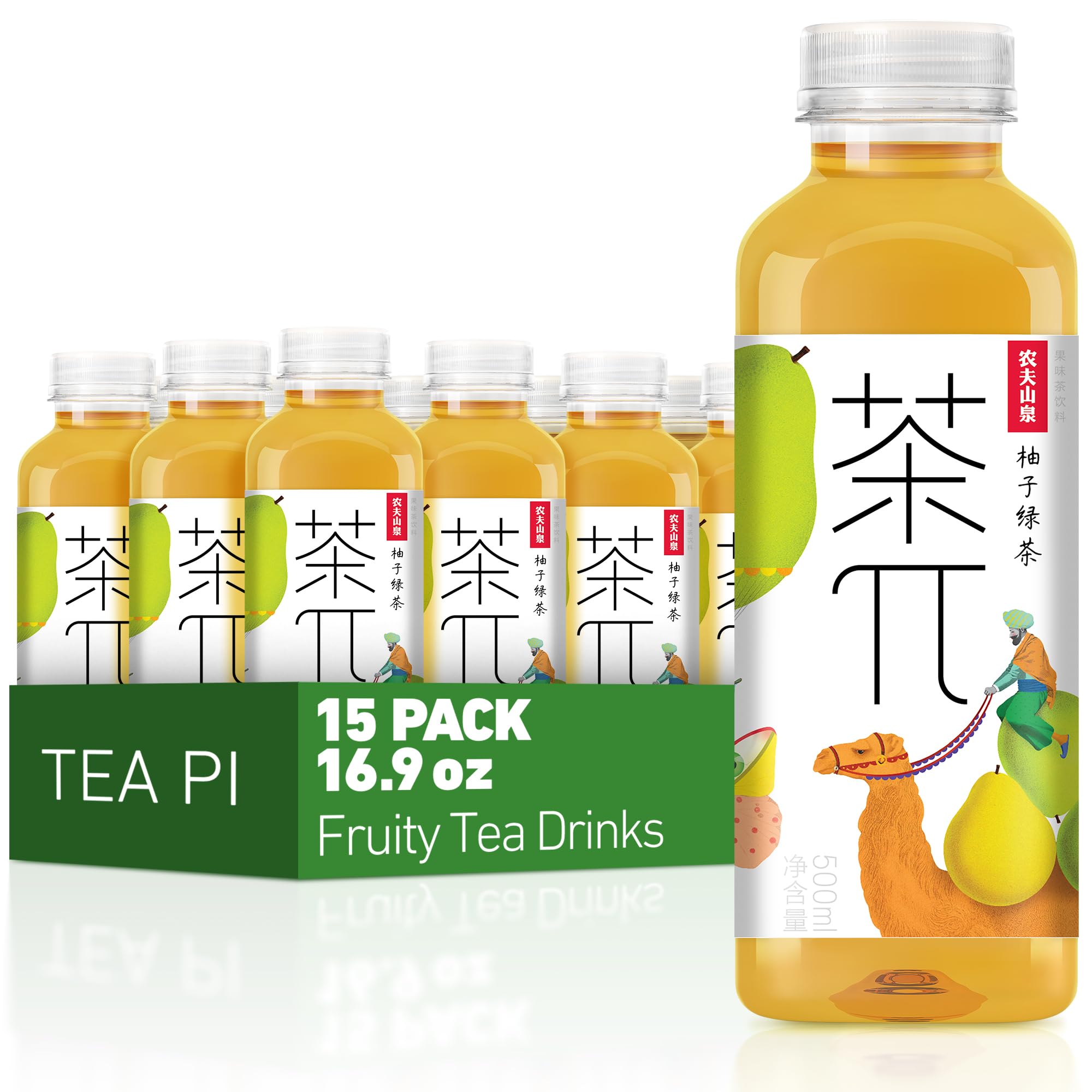 Tea PI Iced Tea – Green Tea, Pomelo Sweet Iced Fruit Tea Bottles, Real Juice, -16.9 fl oz, 500mL, 15 Pack
