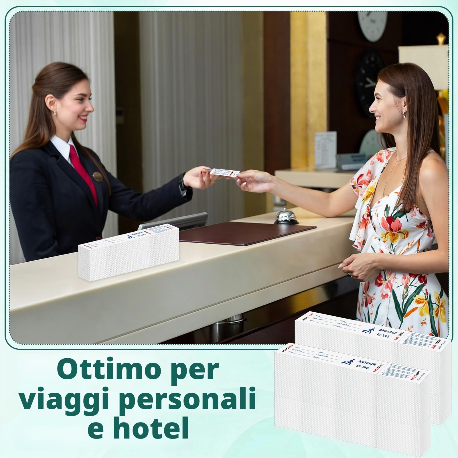 Etichette per bagagli in carta per hotel, etichette per il ritiro bagagli con nastro adesivo per trasferimento, numerazione seriale, etichette per bagagli in carta per hotel, etichetta per il ritiro