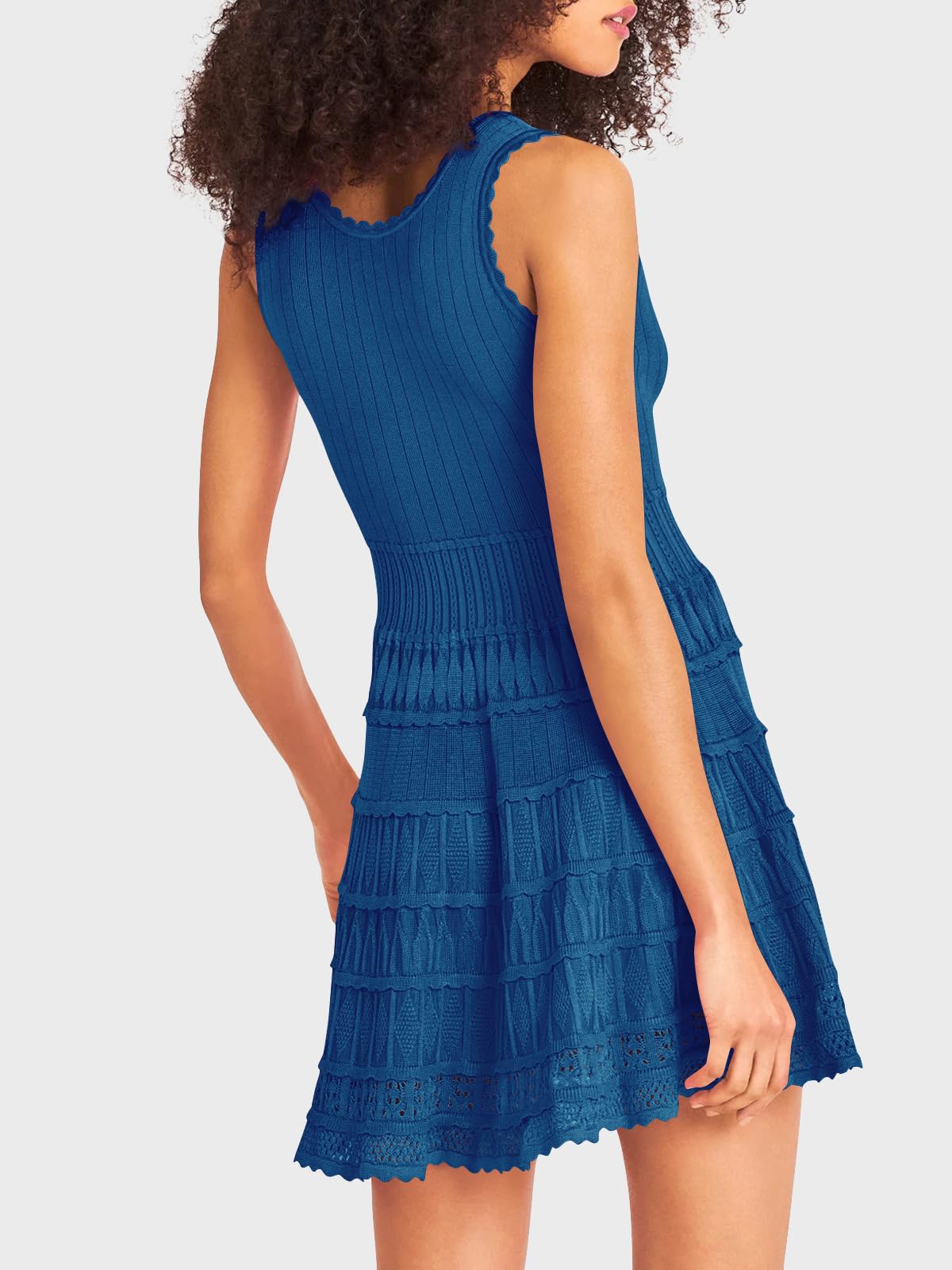 Wenrine Minivestido de verano para mujer, sin mangas, de punto, cuello redondo, casual, dobladillo de ganchillo, delgado, lindo vestido sin mangas