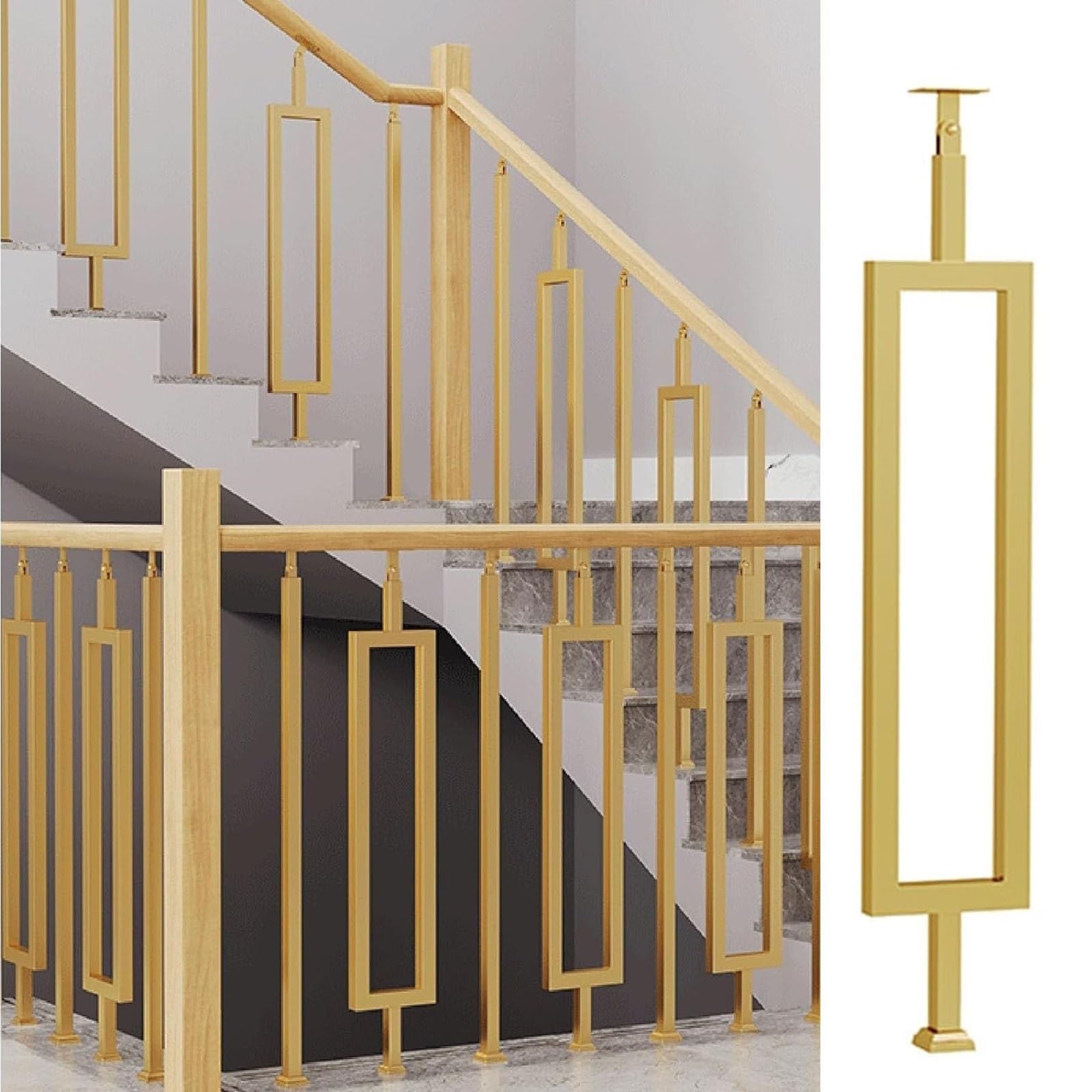 Adjustable Iron Stair Railing - Rectangular il with Non-Slip Support, Safe Stair Banister, Forged Iron Guardrail for Stairs