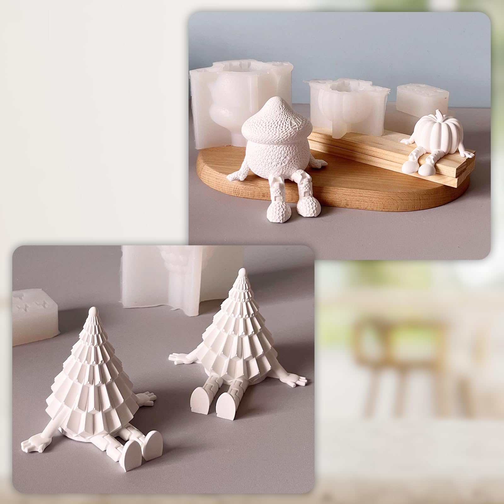 générique Moules à Bougies en Silicone Moules Moulage Arbre de Noël Assis sur Un Support Figure 3D