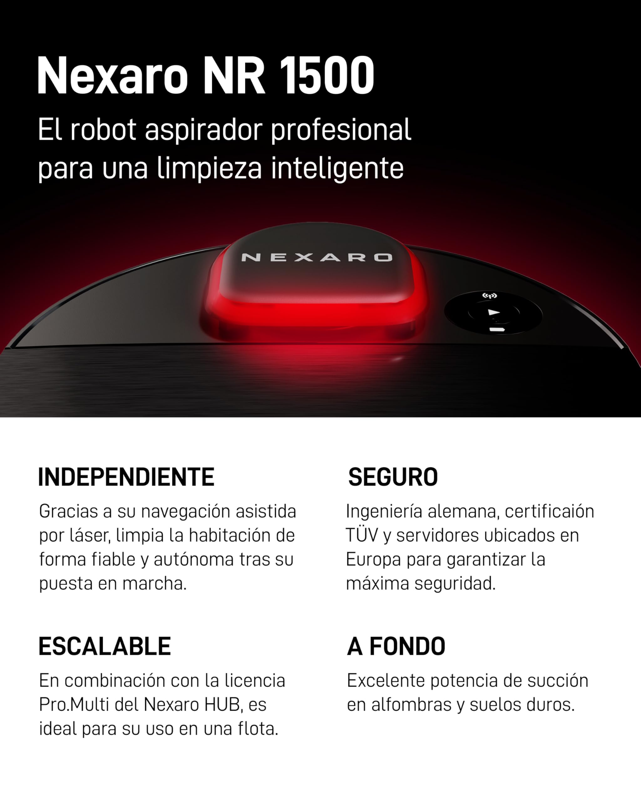 Robot Aspirador NR 1500 para Limpieza de Suelos – Vacuum Cleaner con Licencia HUB 36 Meses, Certificado TÜV y Filtro HEPA – para 400m² y 250 min de autonomía – Ideal para Uso Comercial